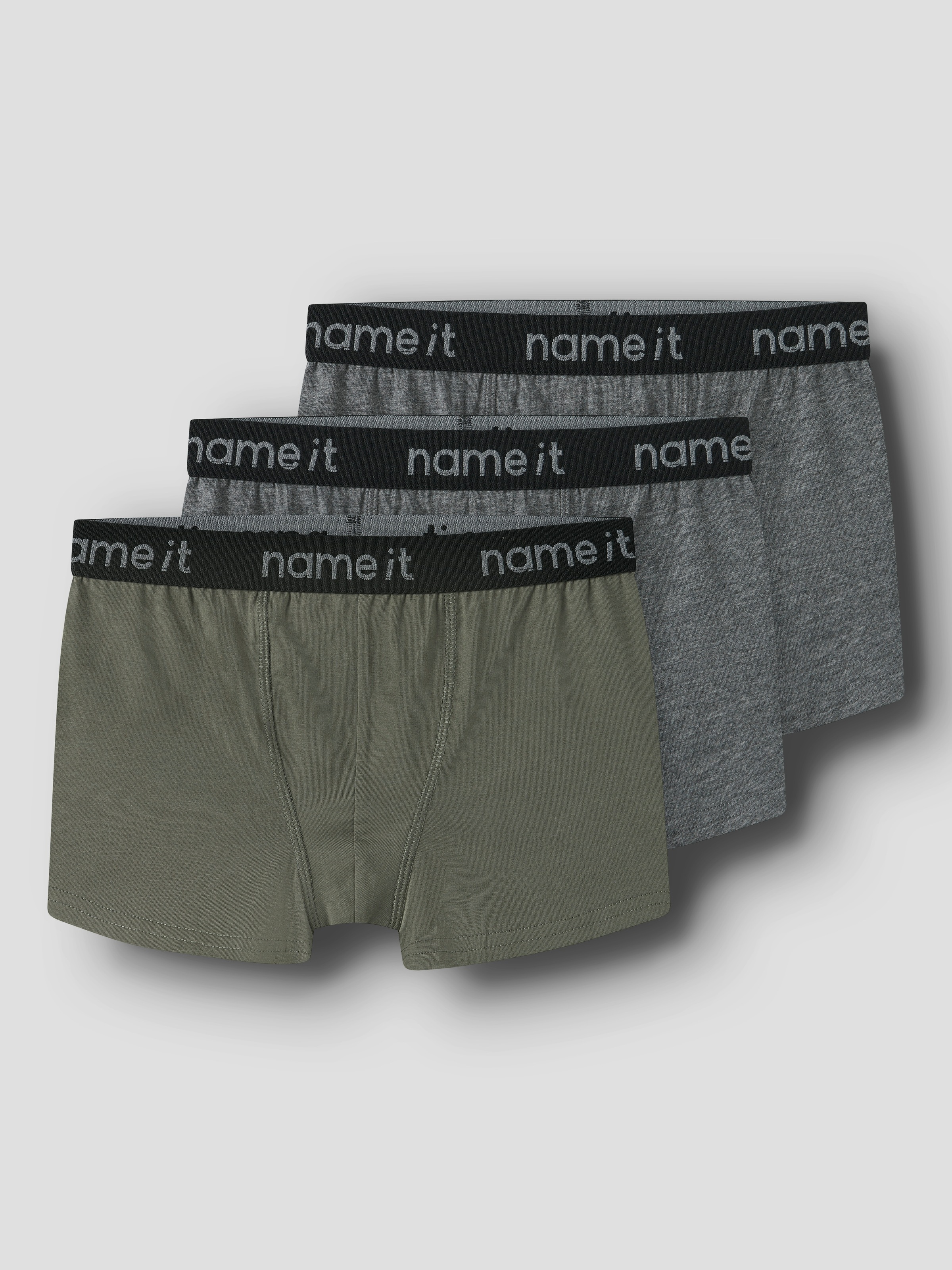 NAME IT Jungen Trunk "NKMBOXER 3P", Gr. 104, grau, Jersey, Obermaterial: 95% Baumwolle, 5% Elasthan, meliert, Unterhosen, eng, Jersey,