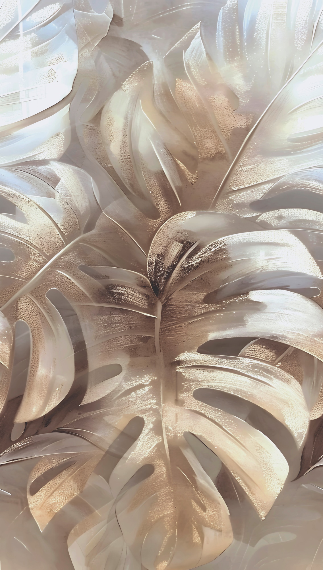 living walls Vliestapete »Fototapete Monstera-Blätter Beige Gold erweiterbar« botanisch strukturiert