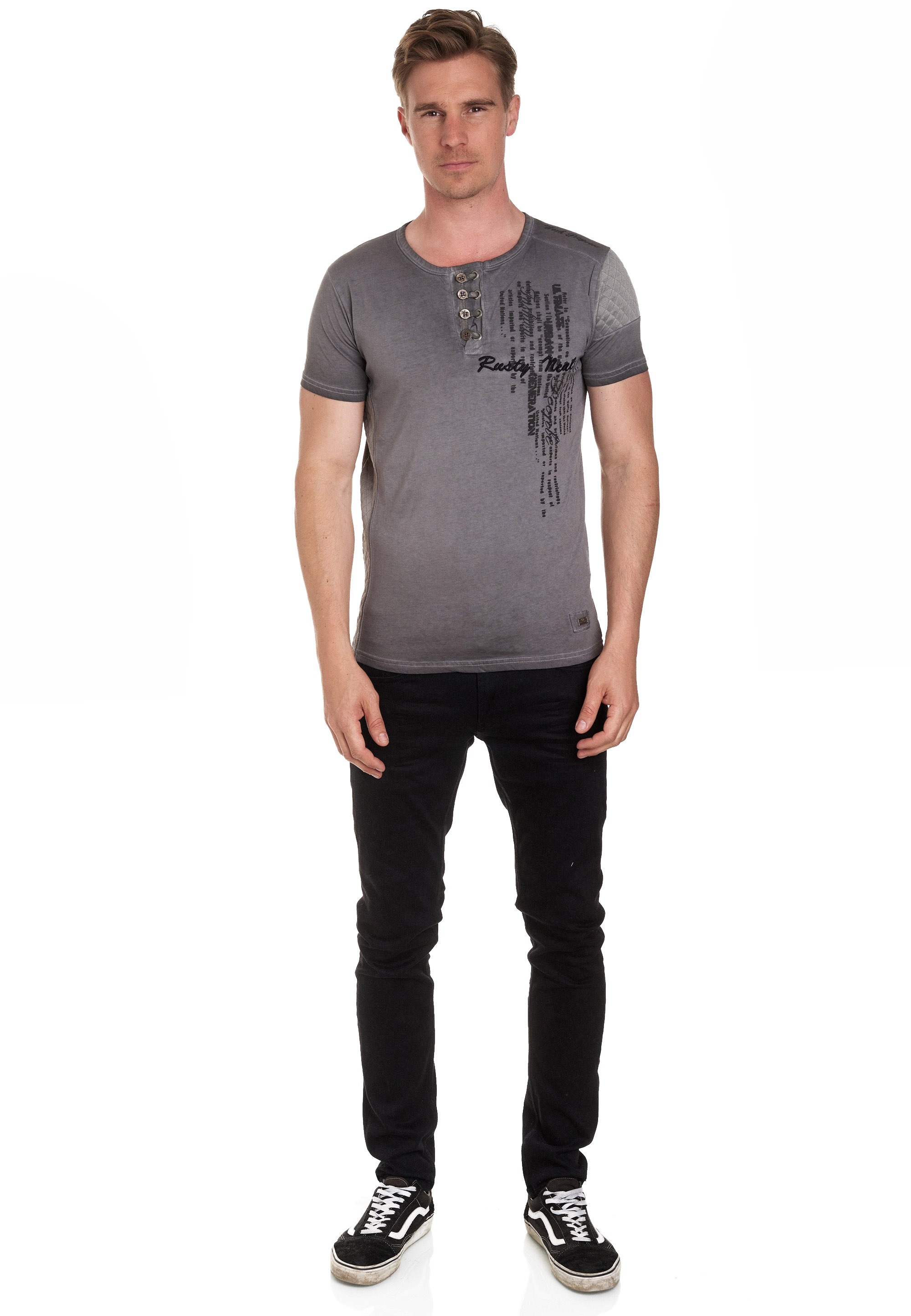 Rusty Neal T-Shirt, mit schicker Knopfleiste