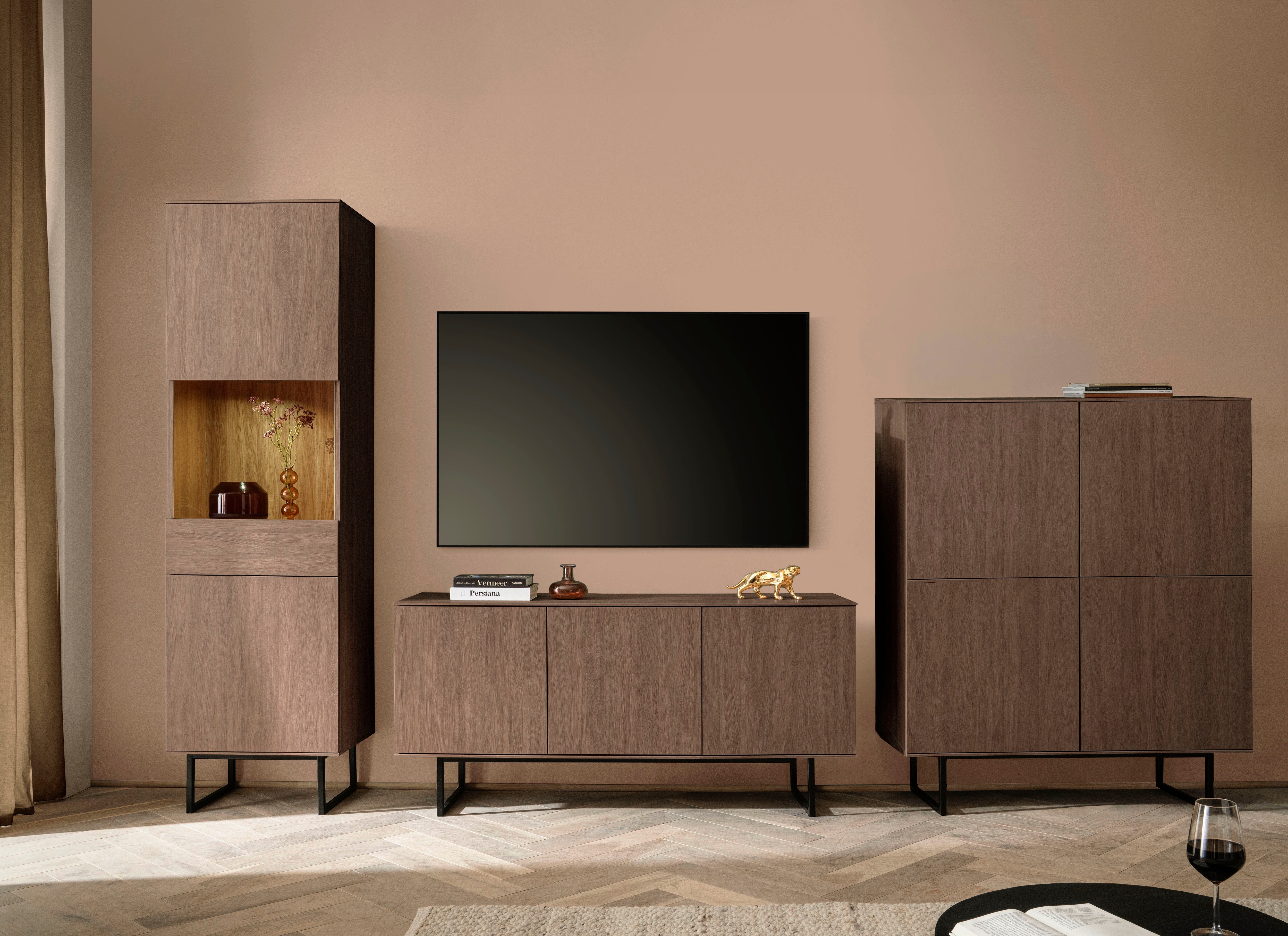 Home affaire Wohnzimmer-Set "Lund, moderne Anbauwand, Wohnzimmer-Set in Stone Oak oder Nussbaum" 3 Stk. tlg.