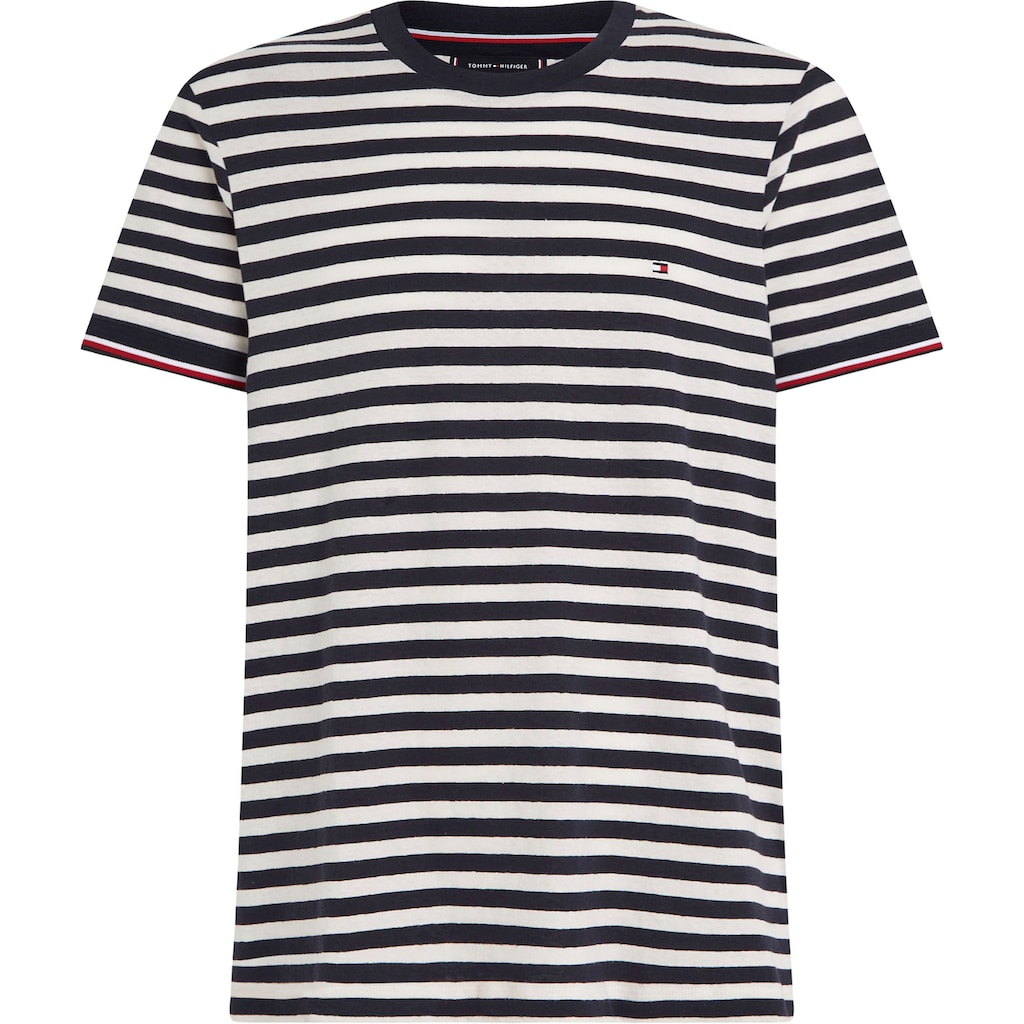 Tommy Hilfiger Rundhalsshirt »NATURAL TECH STRIPED TEE«, mit Ärmelabschlüssen in TH-Farben