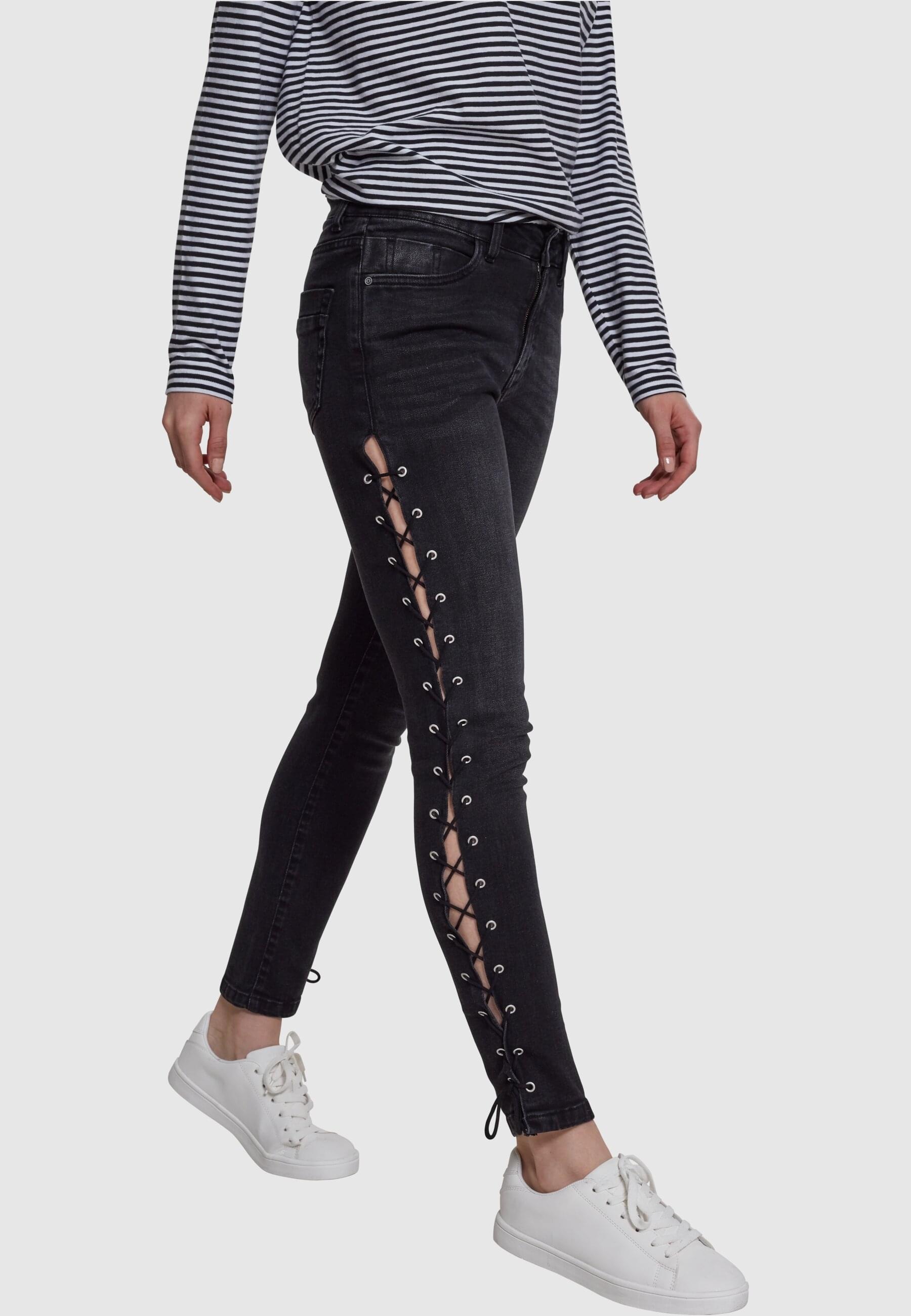 URBAN CLASSICS Bequeme Jeans »Urban Classics Damen Ladies Denim Lace Up Skinny Pants«, (1 tlg.)