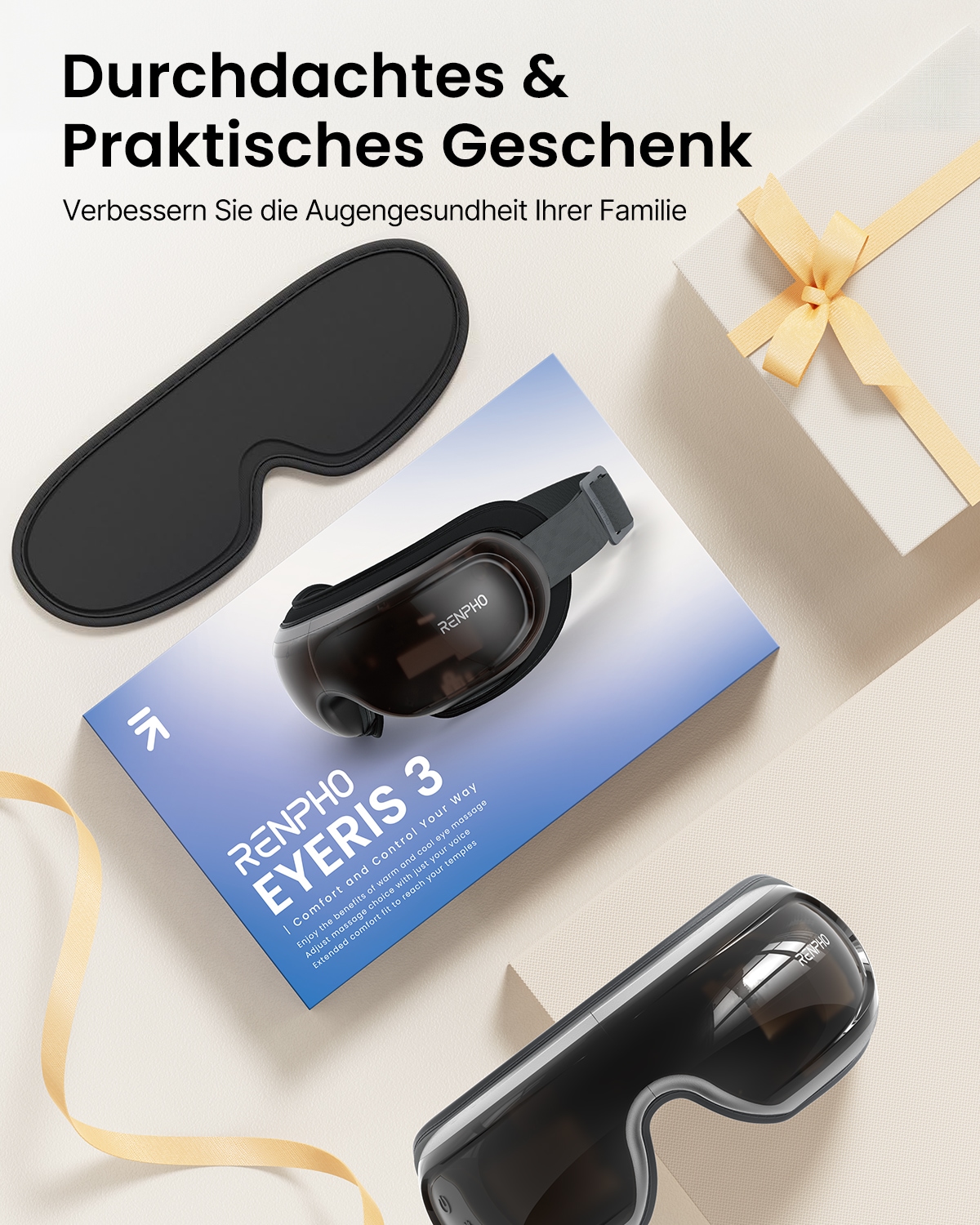 Renpho Gesichtsmassagegerät »Eyeris 3 Augenmassagegerät G010V«, Sprachgesteuertes Pflegeerlebnis mit Wärme, Kühlung und Akupressur