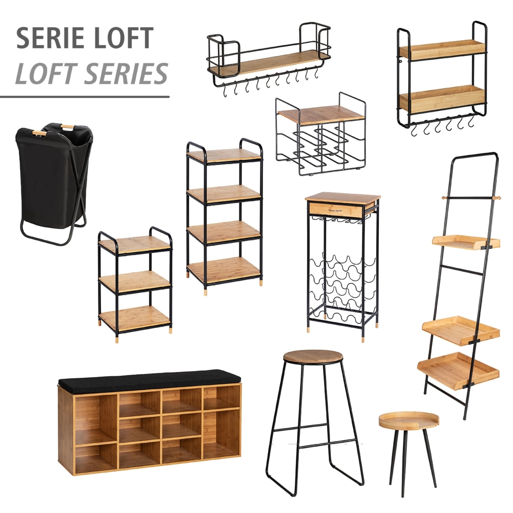 WENKO Weinflaschenhalter »Modell Loft«, Flaschenregal für 16 Flaschen mit Schublade, Metall und Bambus