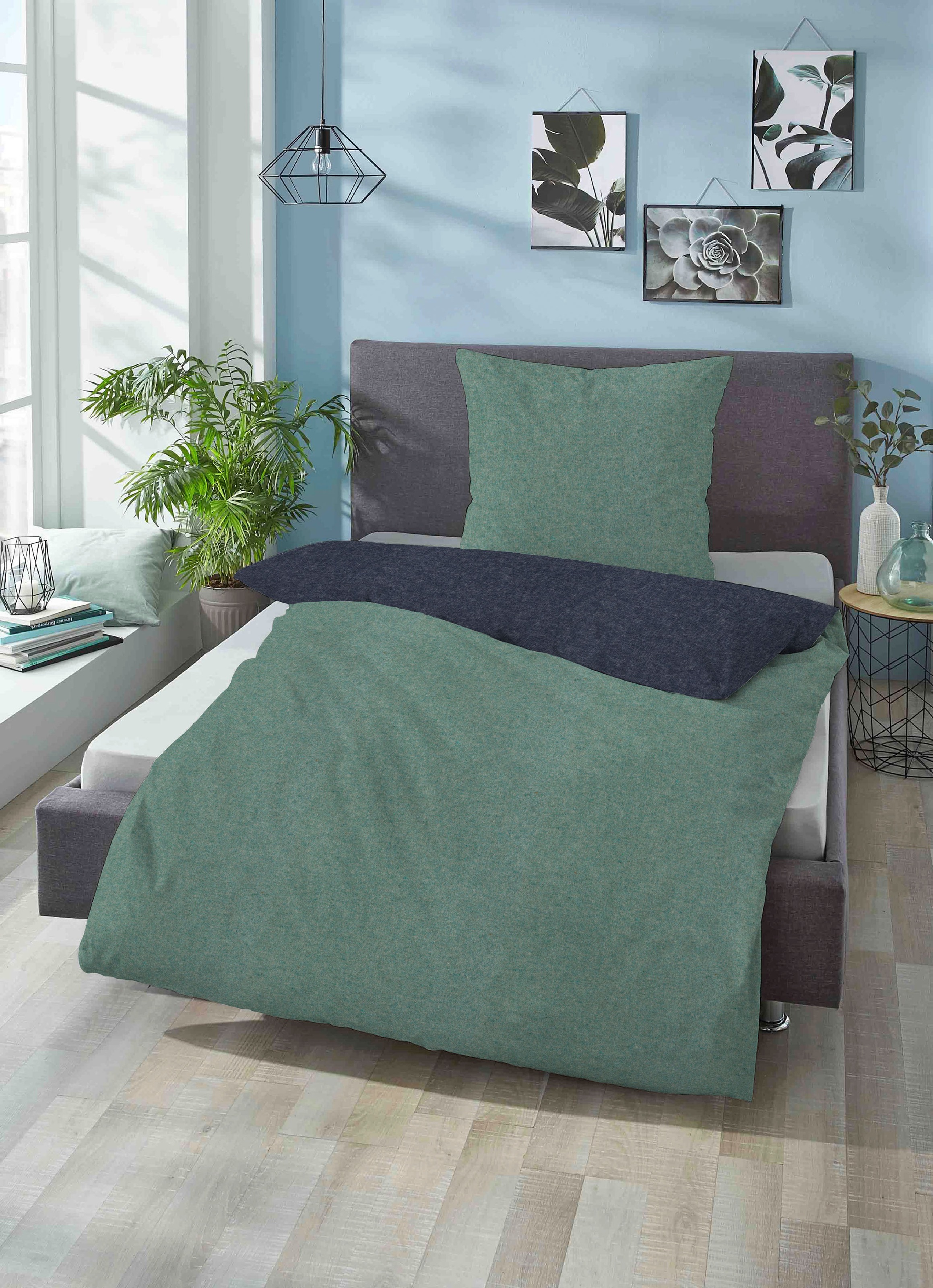 Biberna Wendebettwäsche "Hermal" 3 Stk. Flanell in Melangeoptik, Winterbett günstig online kaufen