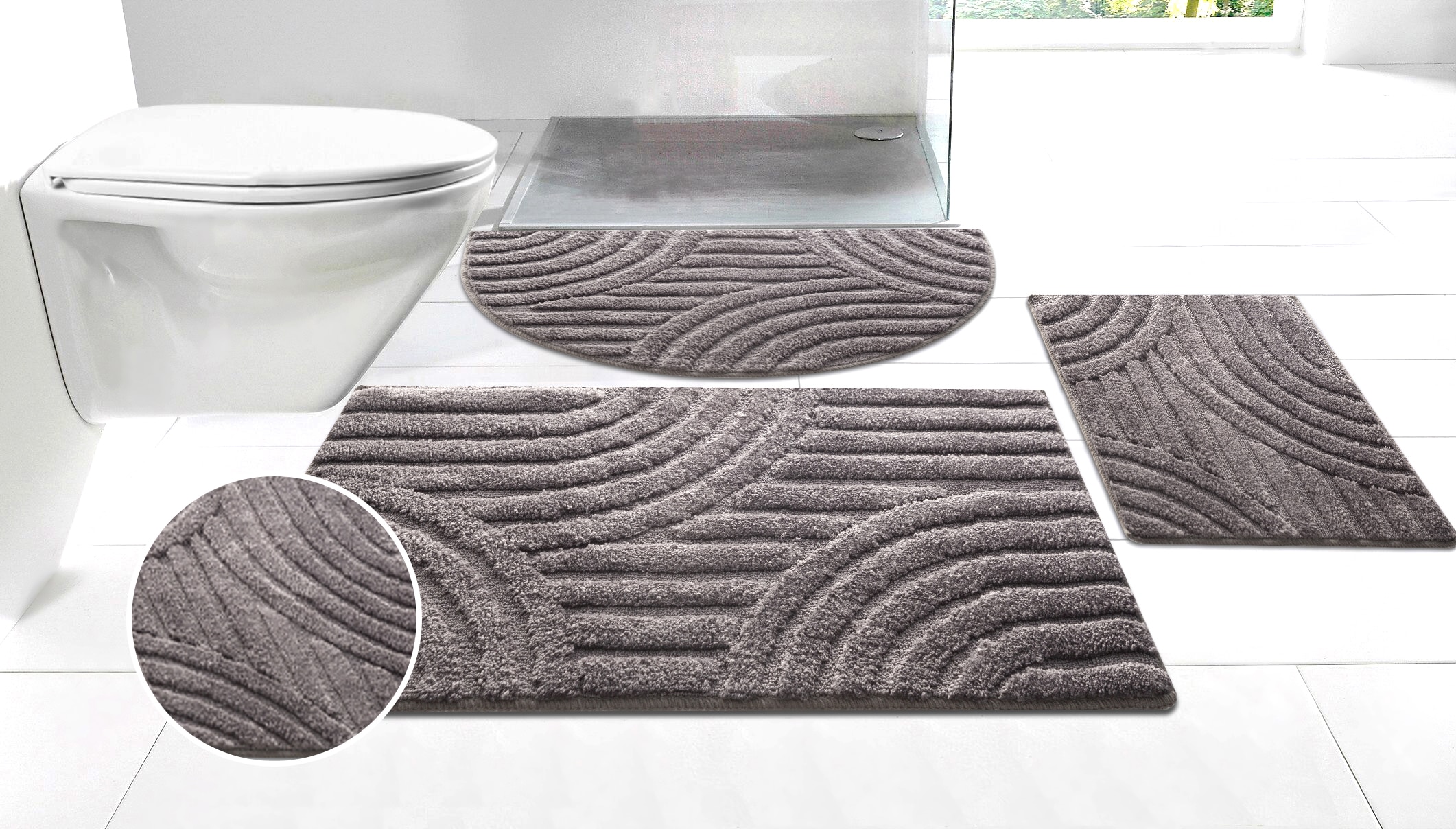 OTTO home Badematte "Regona Scandi, Badvorleger, Badezimmer Teppich, Duschvorleger" Höhe 10 mm rutschhemmend beschichtet strapazierfähig Badteppich, Uni Farben, Hoch-Tief-Effekt, modernes Muster, Zen