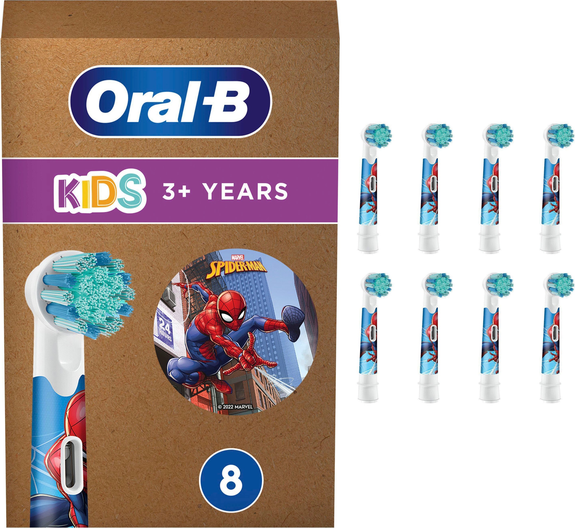 ORAL-B Herren Aufsteckbürste "Kids Spiderman", 8 Stk., bunt, Zahnbürstenköpfe