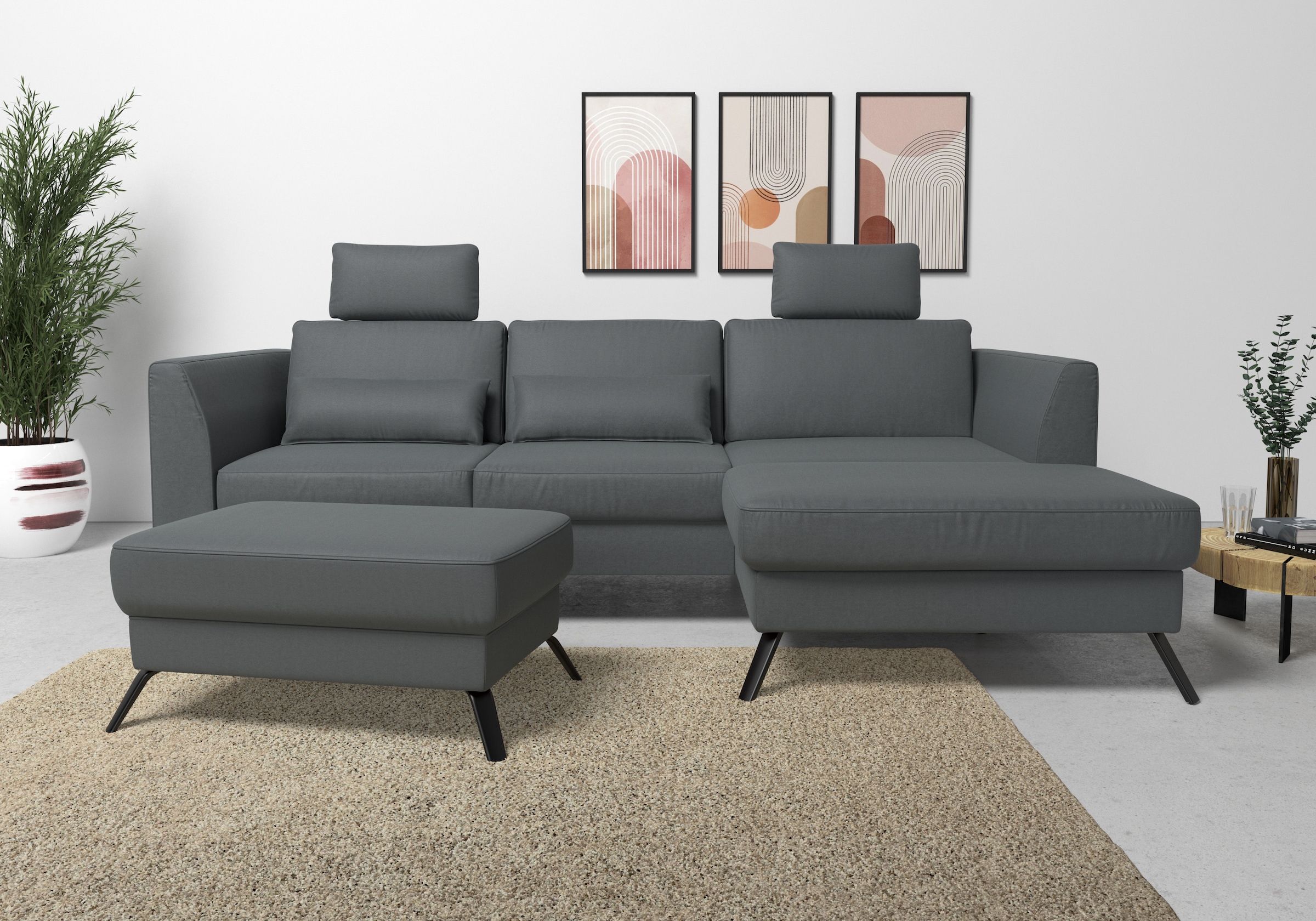 sit&more Ecksofa "Olsen L-Form" inklusive Sitztiefenverstellung, optional Schlaffunktion, 15cm hoch