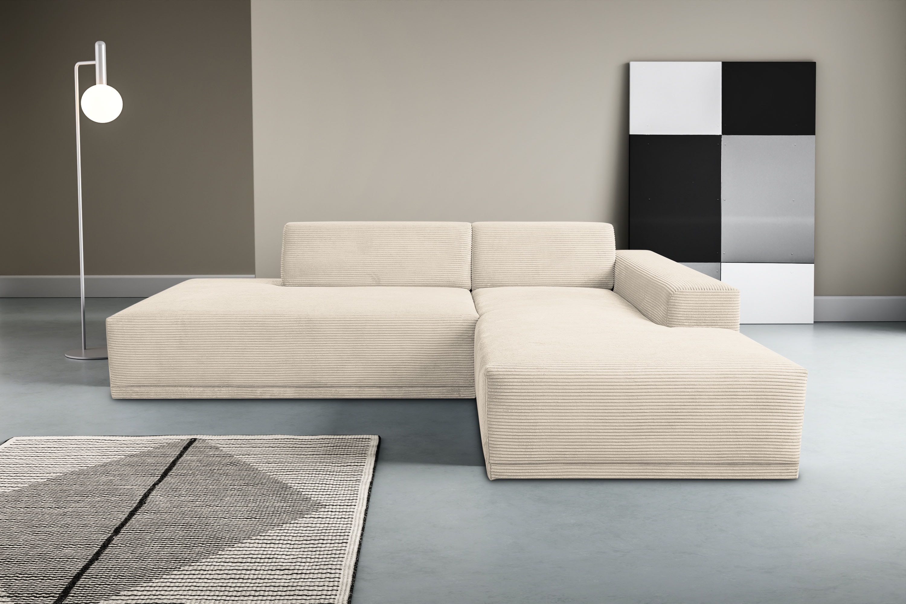 WERK2 Ecksofa "Apollo 264 x 188 cm modern und bequem" Cord, L-Form