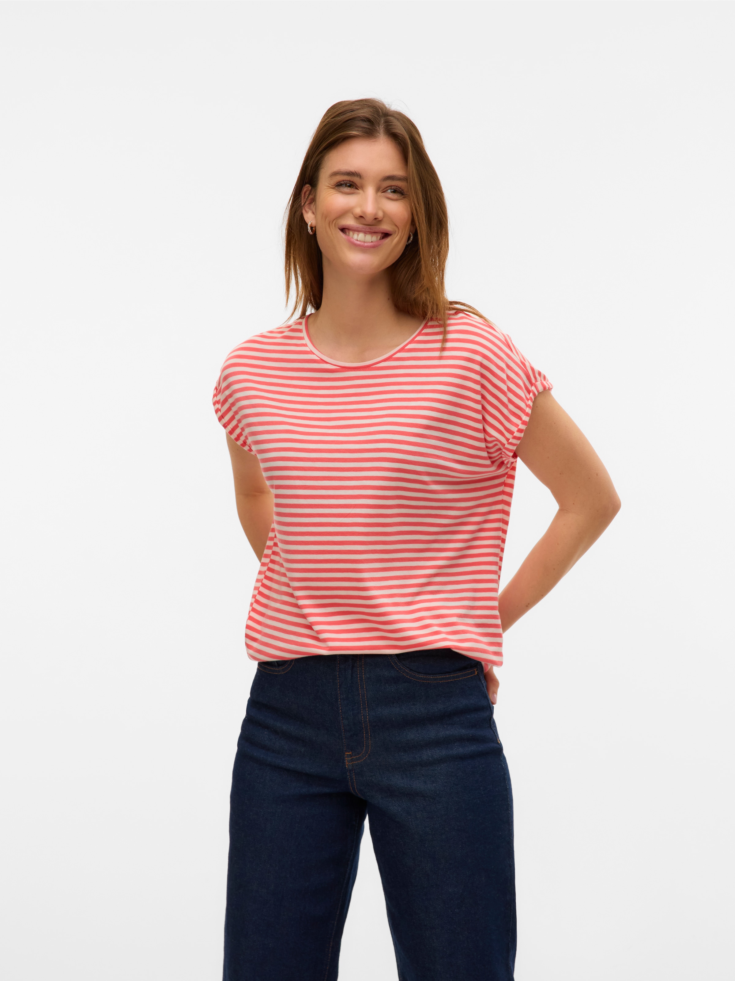 Vero Moda Rundhalsshirt "VMAVA PLAIN SS TOP STRIPE GA JRS NOOS" Materialmix günstig online kaufen