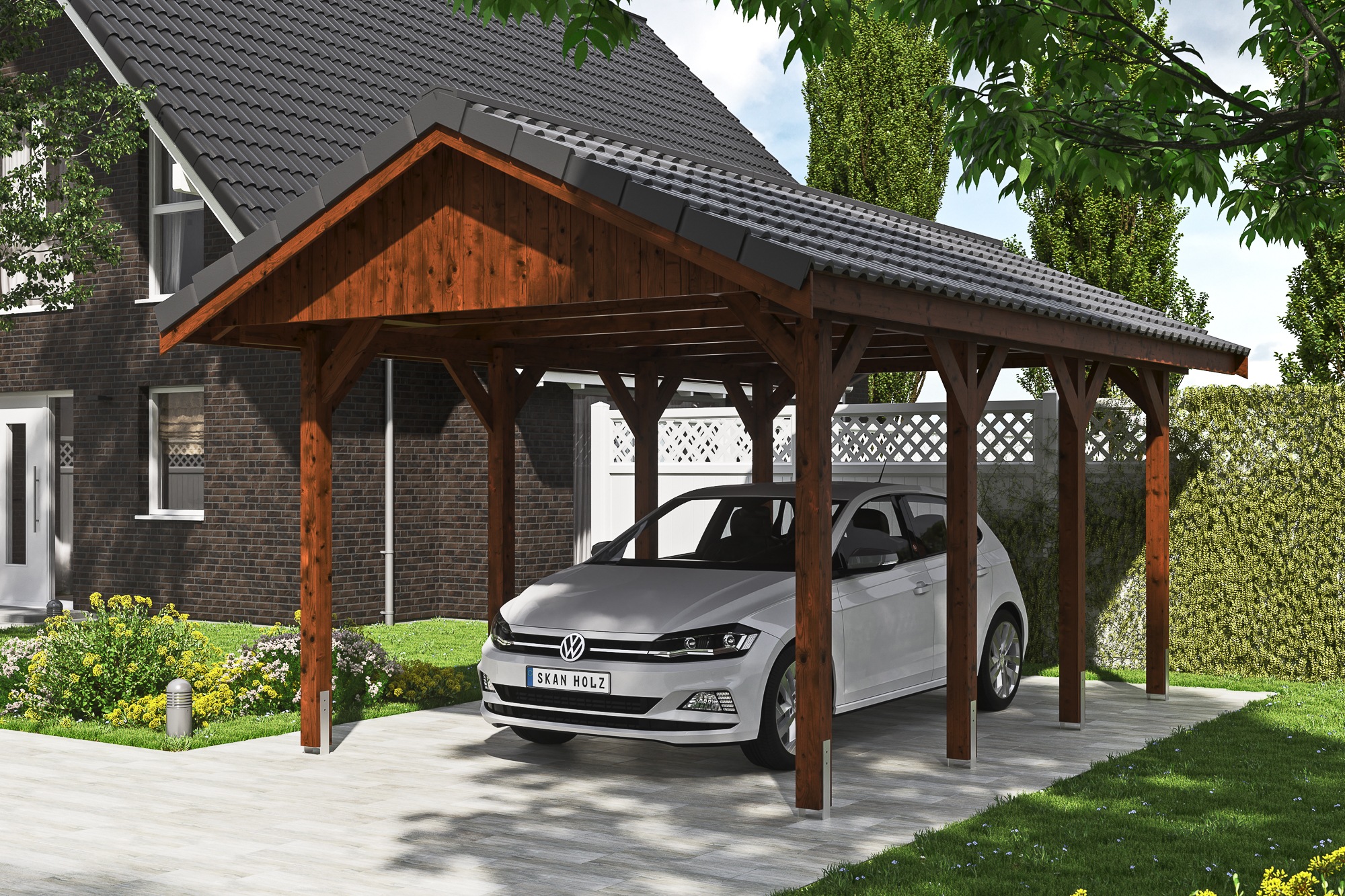 Skanholz Einzelcarport »Wallgau«, Nadelholz, 291 cm, Nussbaum, mit Dachlattung