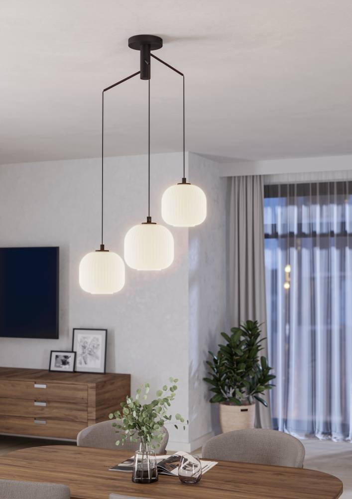 EGLO Hängeleuchte »MANTUNALLE«, 3 flammig, Leuchtmittel E27 | ohne Leuchtmittel, Pendelleuchte, Metall in schwarz und Glas in weiß, E27 Fassung, Ø 62cm