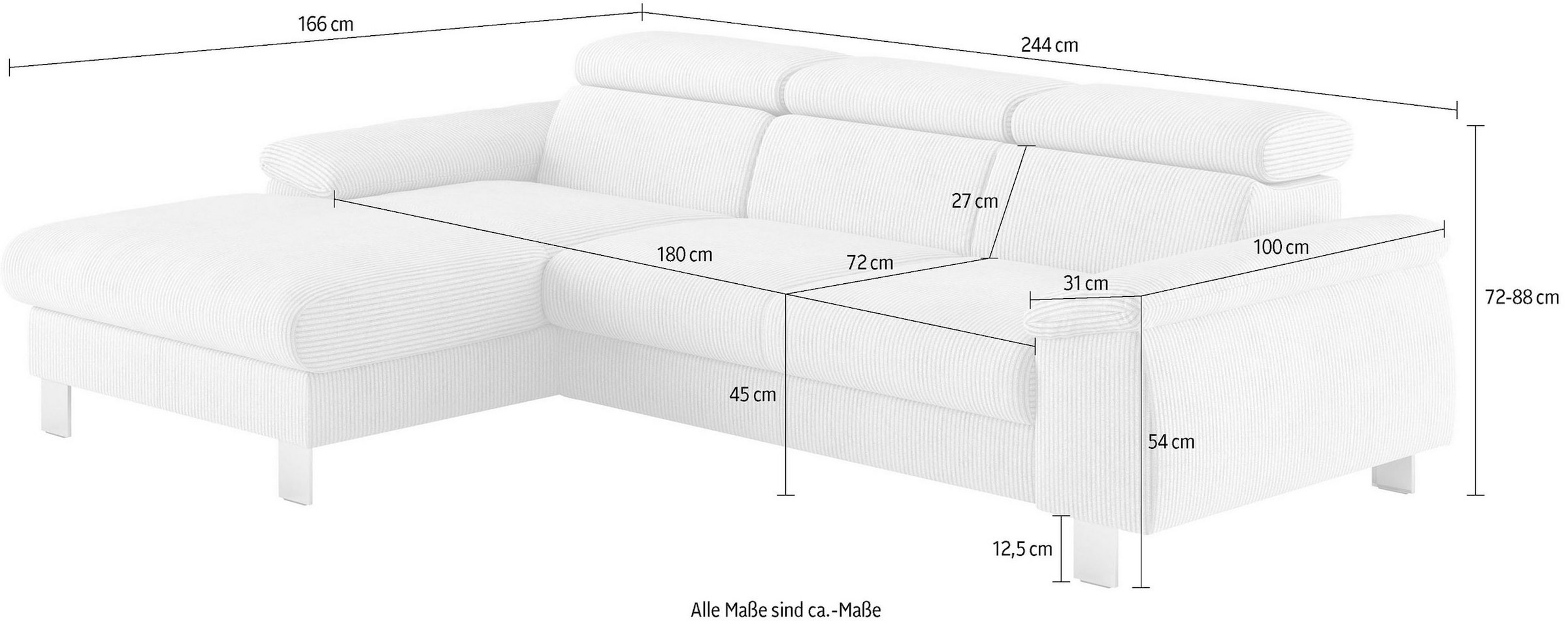 COTTA Ecksofa Komaris, Ecksofa, wahlweise mit RGB-LED-Beleuchtung und Bettfunktion/Bettkasten