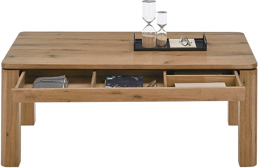 MCA furniture Couchtisch »ZWOLLE mit Stollen 80x80«, Eiche furniert, rechteckig,Schubkasten mit Einteilung, belastbar 30 kg