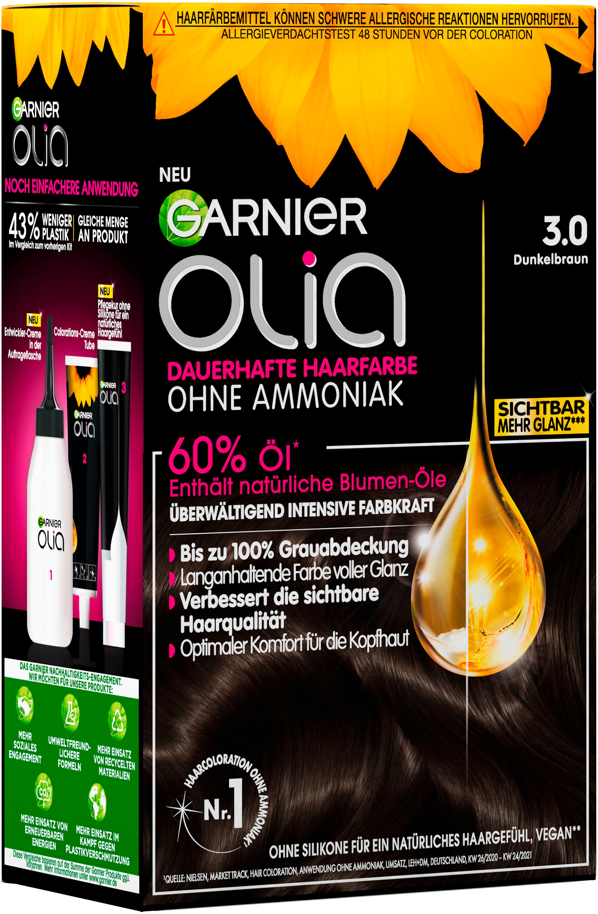 GARNIER Coloration »Garnier Olia dauerhafte Haarfarbe«, (Set, 3 tlg.), Ölbasis