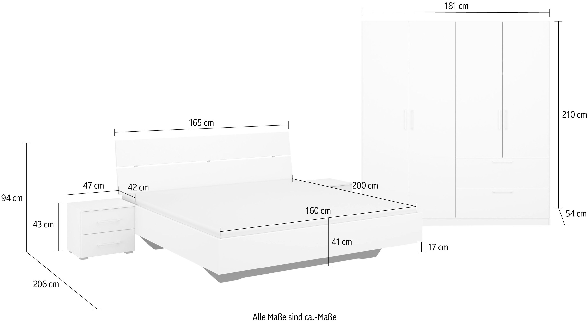 rauch Schlafzimmer-Set »Challenger«, Schrank in 2 Breiten, Bett in 3 Breiten und 2 Nachttische