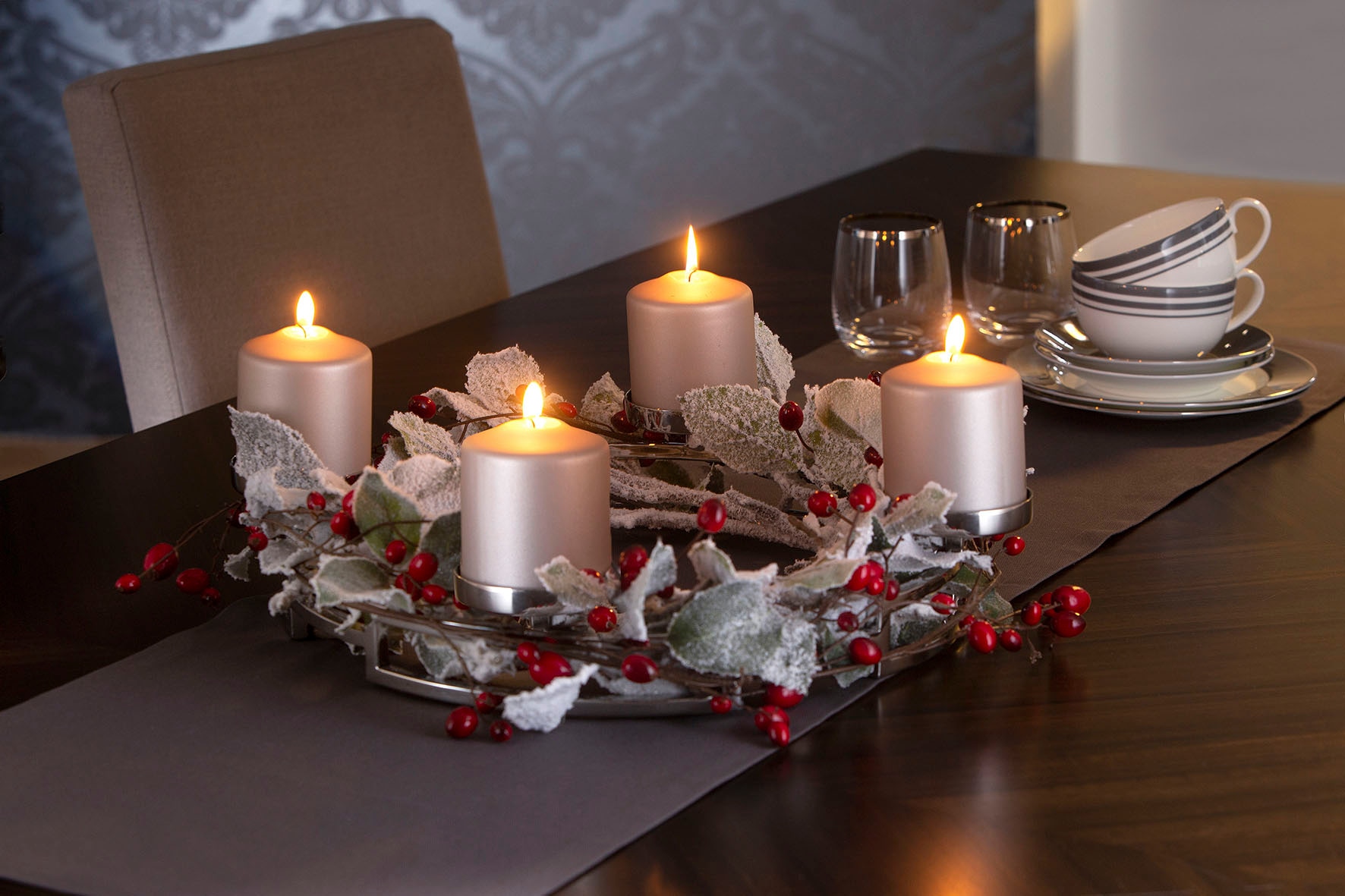 Fink Kerzenleuchter »HOMMAGE, Weihnachtsdeko«, (1 St.), silberfarben - aus Edelstahl und Glas, 4-flammig, Adventsleuchter