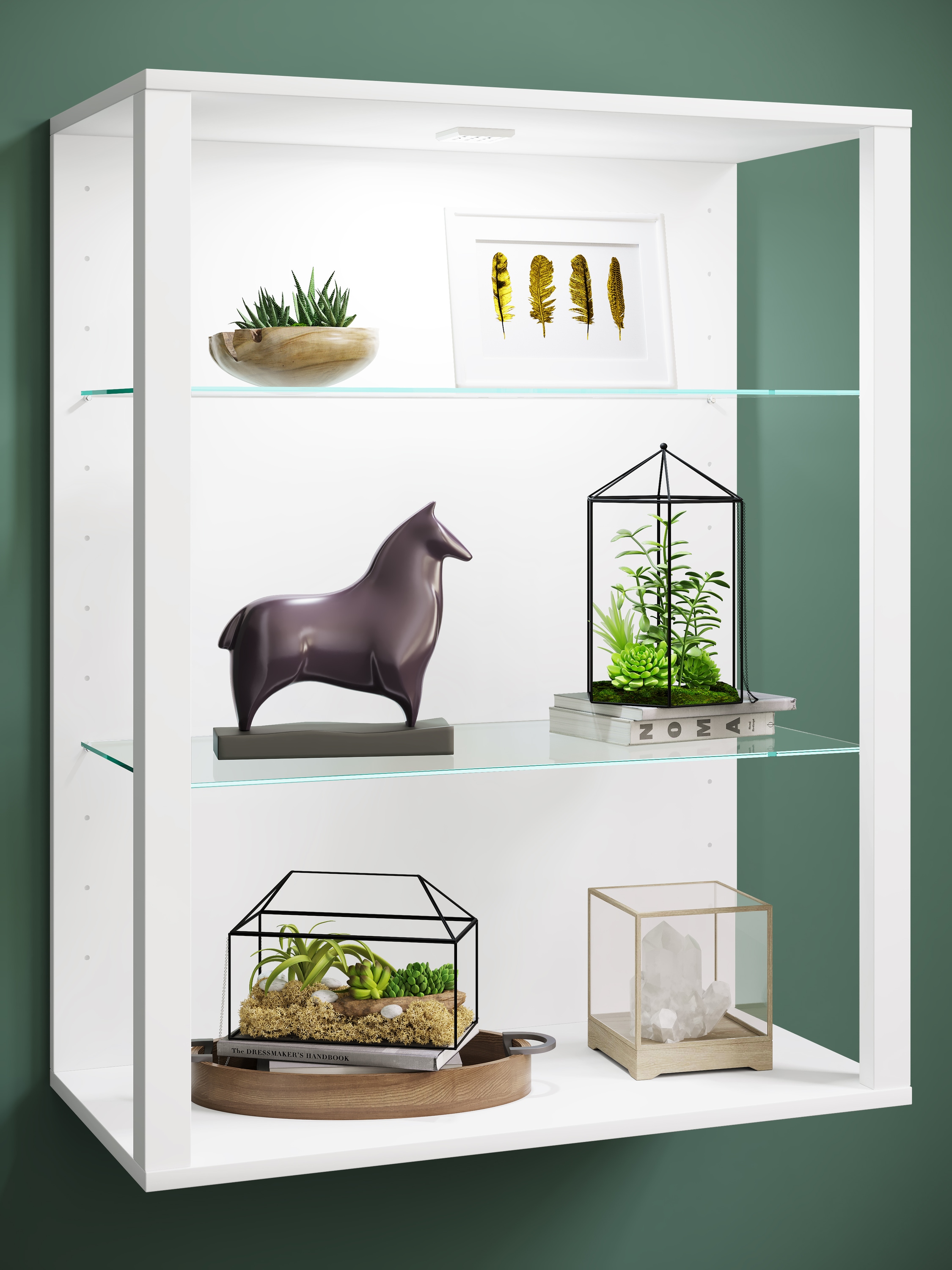 VCM Wandregal »olz Glas Stand Vitrine Sammelvitrine Glasol LW«