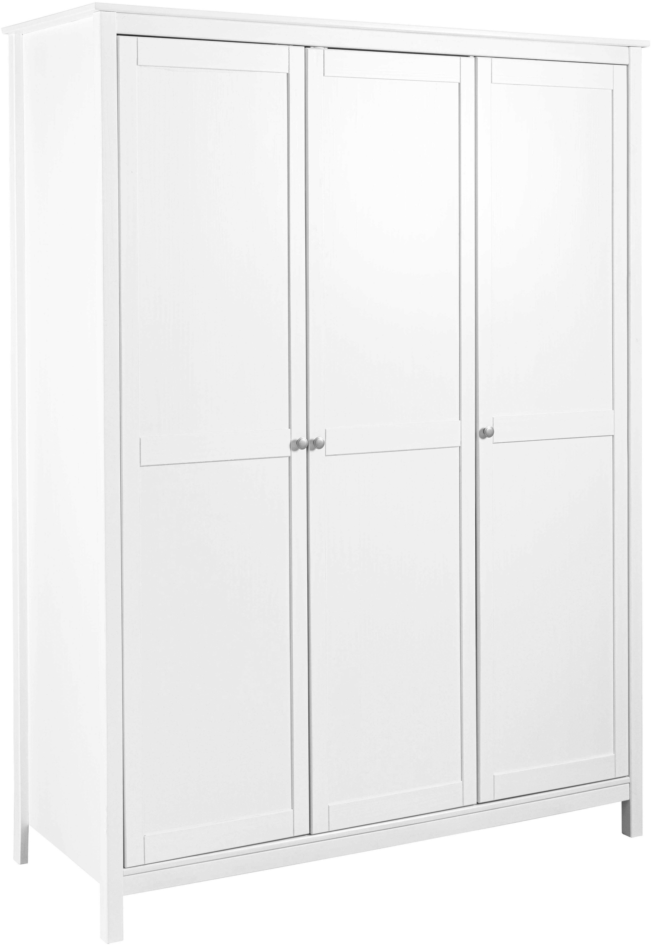 Tommy Jeans Kleiderschrank »Pinora, 3 Türen, Kiefer Massivholz Weiss, Silberne Metallgriffe« 1 Stk. tlg. Inkl. Kleiderstange & Einlegeböden, Skandi Look, 155 x 60 x 210 cm