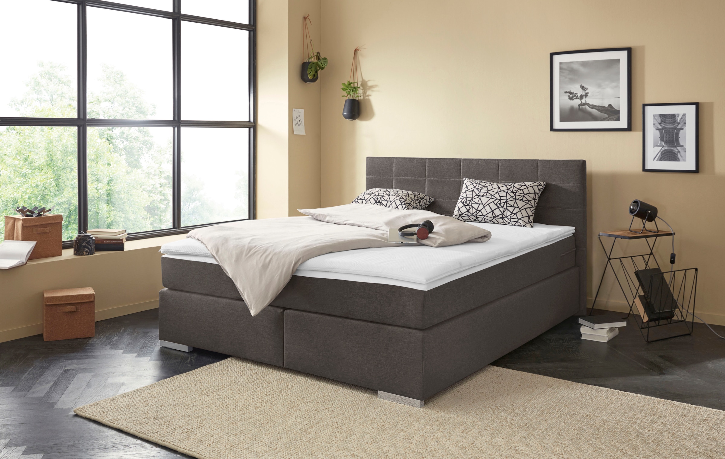 COTTA Boxspringbett "SIMBA, inkl. Taschenfederkernmatratze H3 oder H4 und Komforttopper" Strukturstoff-Bezug, Liegefläche wahlweise 120x200 bis 200x200 cm