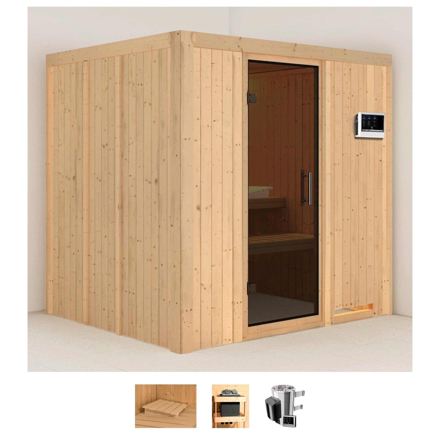 Karibu Sauna "Dima" Set, Ofen 3,6 kW externe Strg.easy