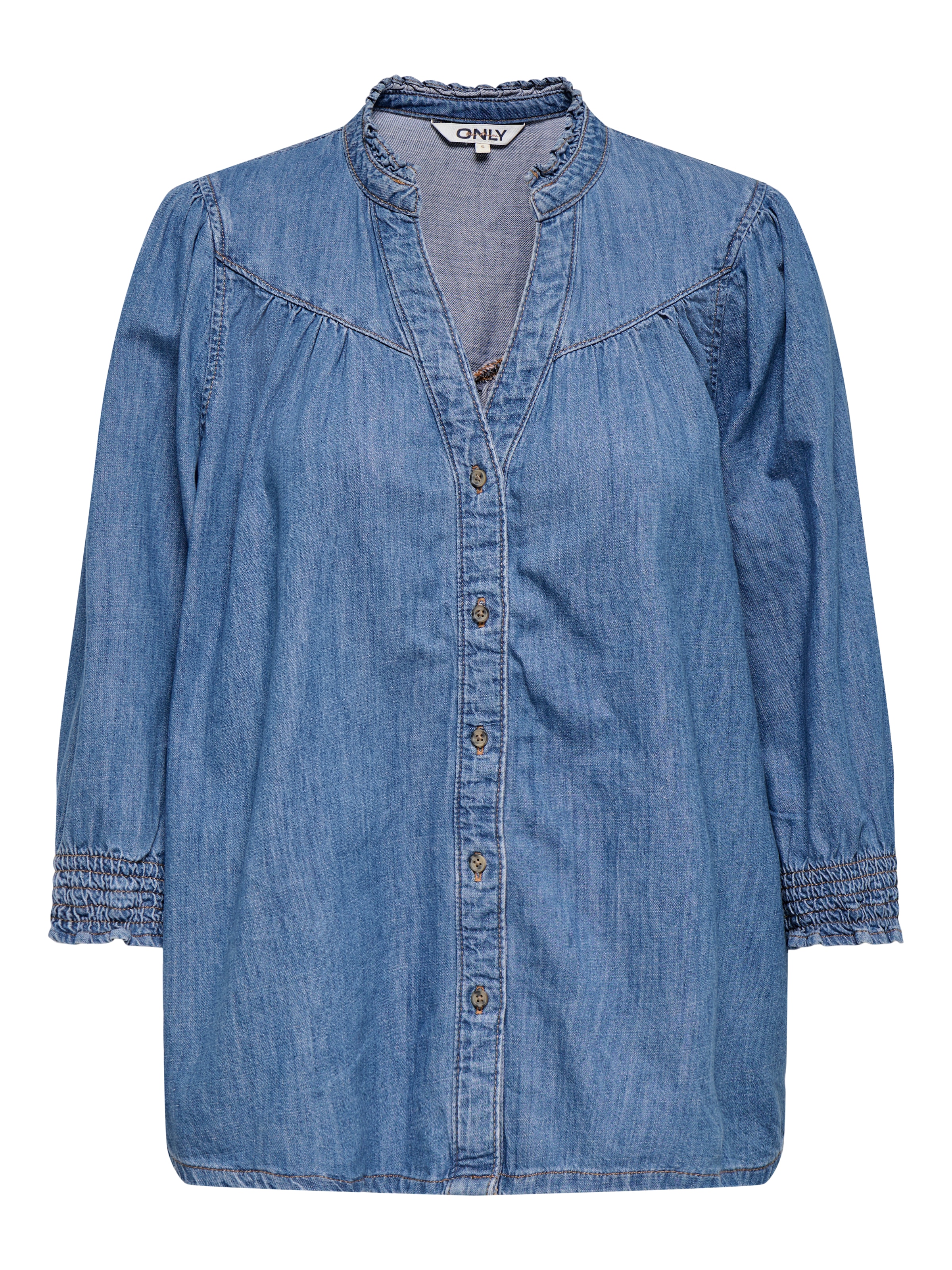 ONLY Jeansbluse »ONLRAYA 3/4 SHIRT DNM AKM NOOS« mit Rüschenkragen