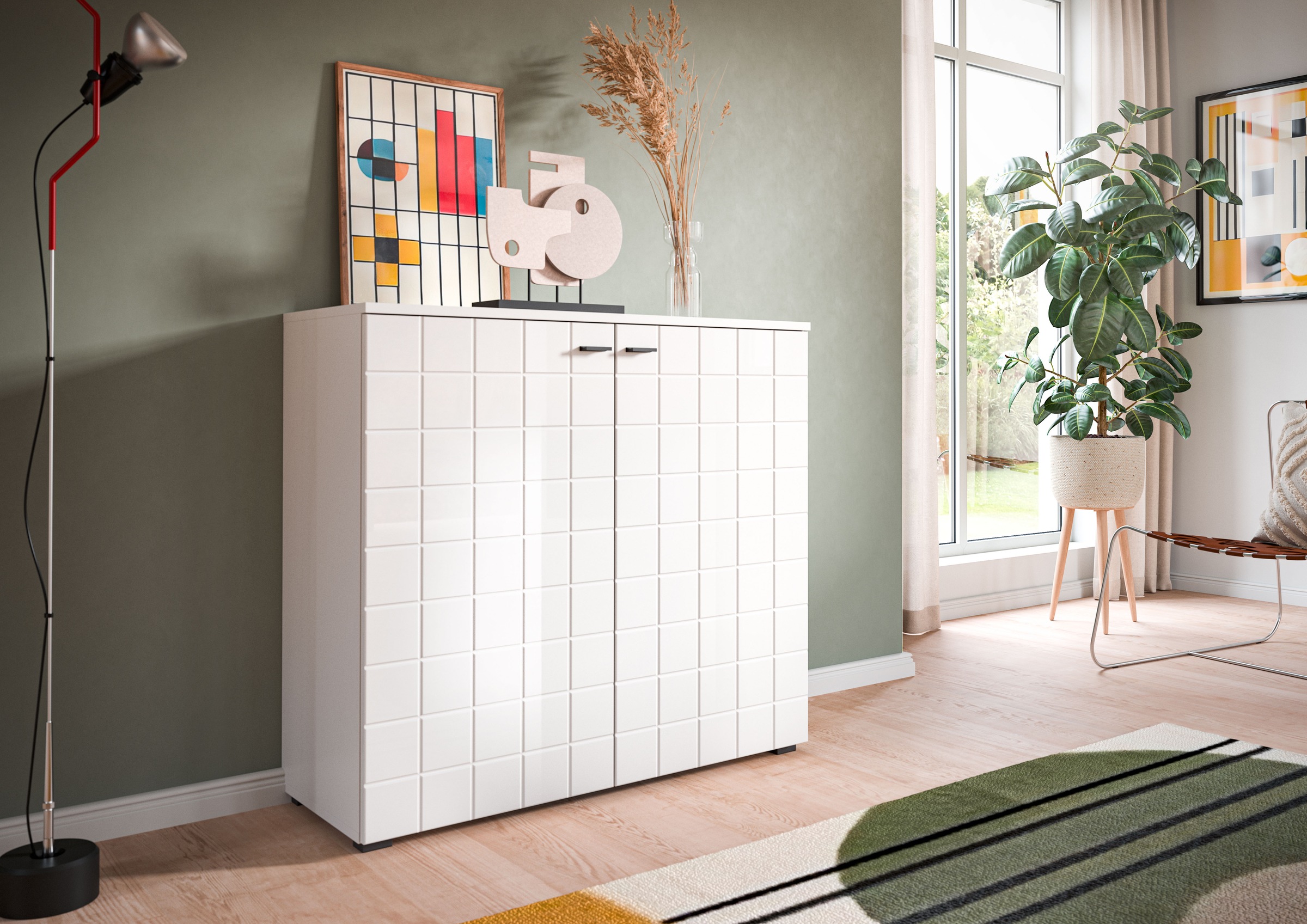 Home affaire Kommode "Gora, Breite 92 cm, gefräste Front in Waffeloptik hoc günstig online kaufen