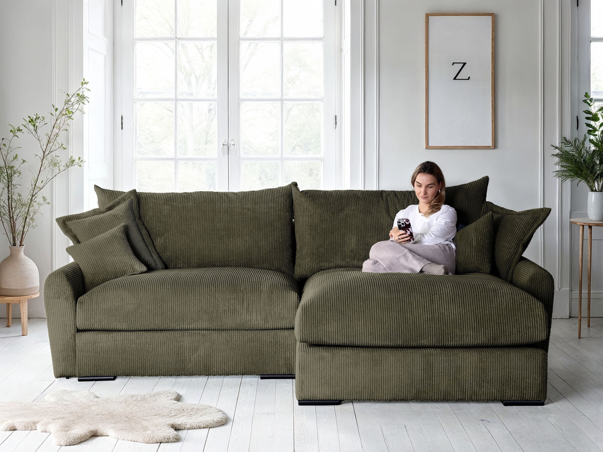 Home affaire Ecksofa "Finca XL L-Form, B: 190 cm" 4 Zierkissen, Mega-Sofa, in Cord oder Chenille-Struktur, Federkern