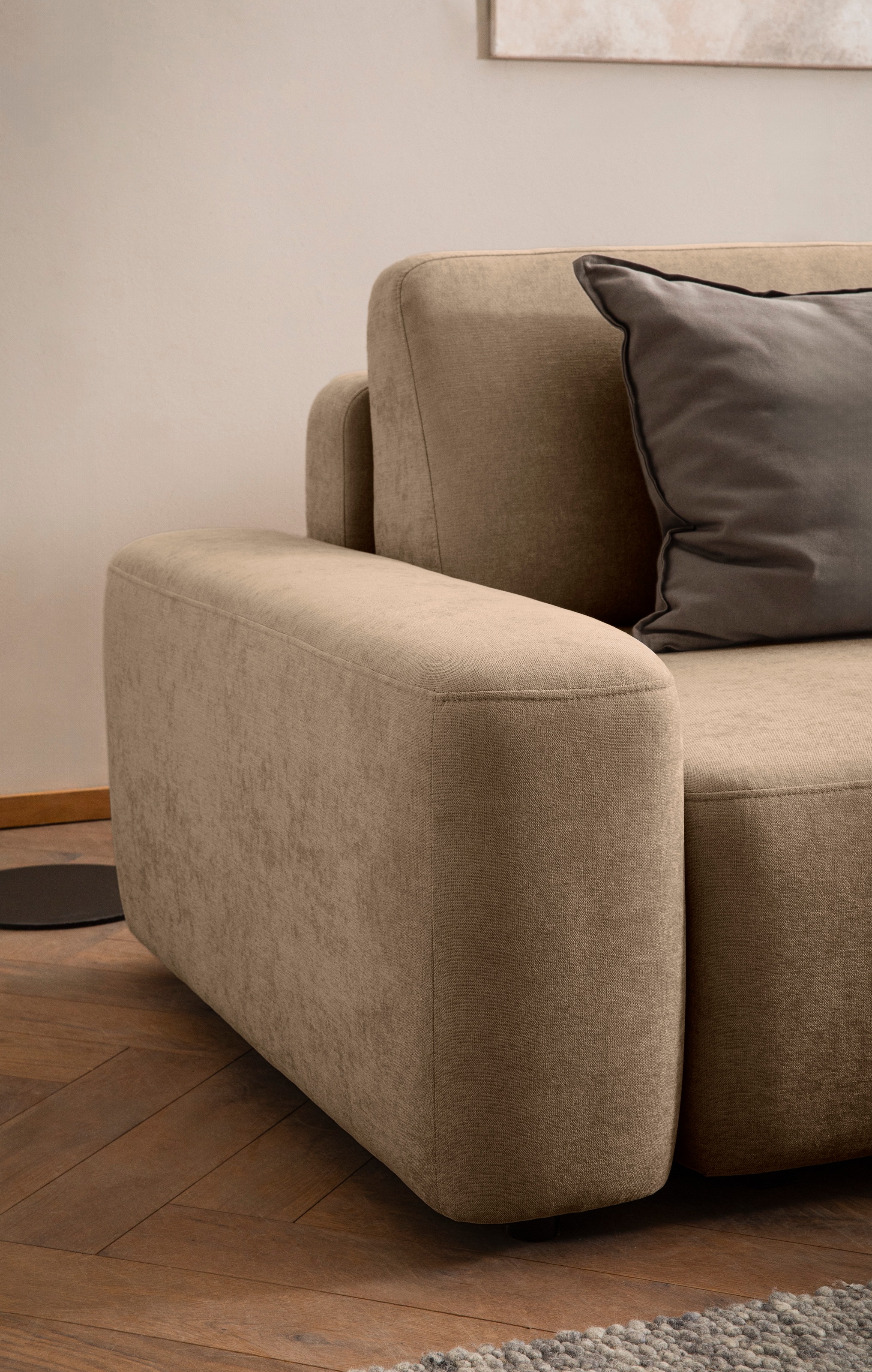 INOSIGN 3-Sitzer »TORGE (257cm), Sofa,Schlafsofa in Cord, Samtvelours, Struktur fein«, rundes Design, Schlaffunktion u. Bettkasten, Liegefläche: 135/200 cm