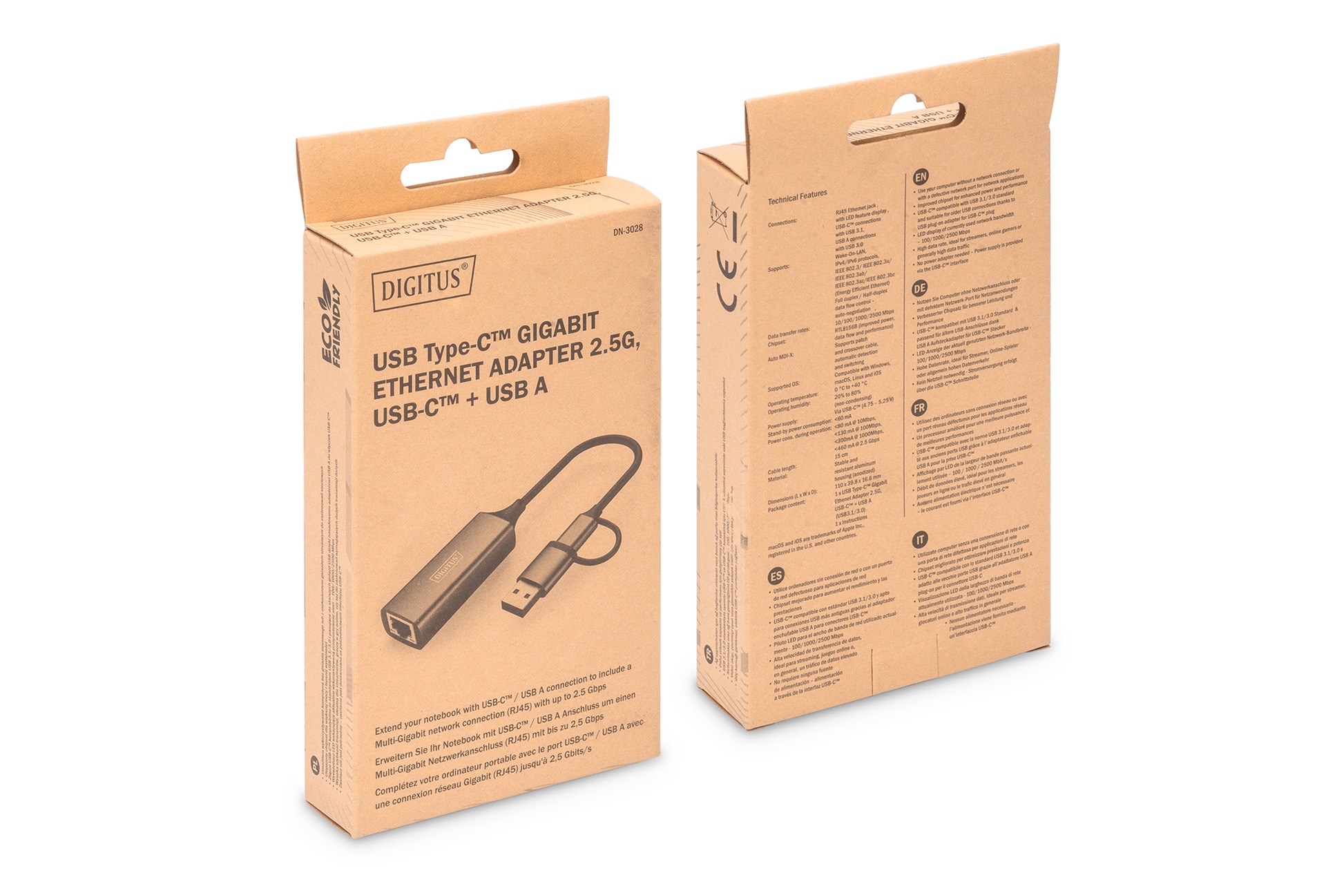 Digitus Netzwerk-Adapter »USB-C Gigabit Ethernet Adapter 2.5G, USB-C + USB A«, 15 cm