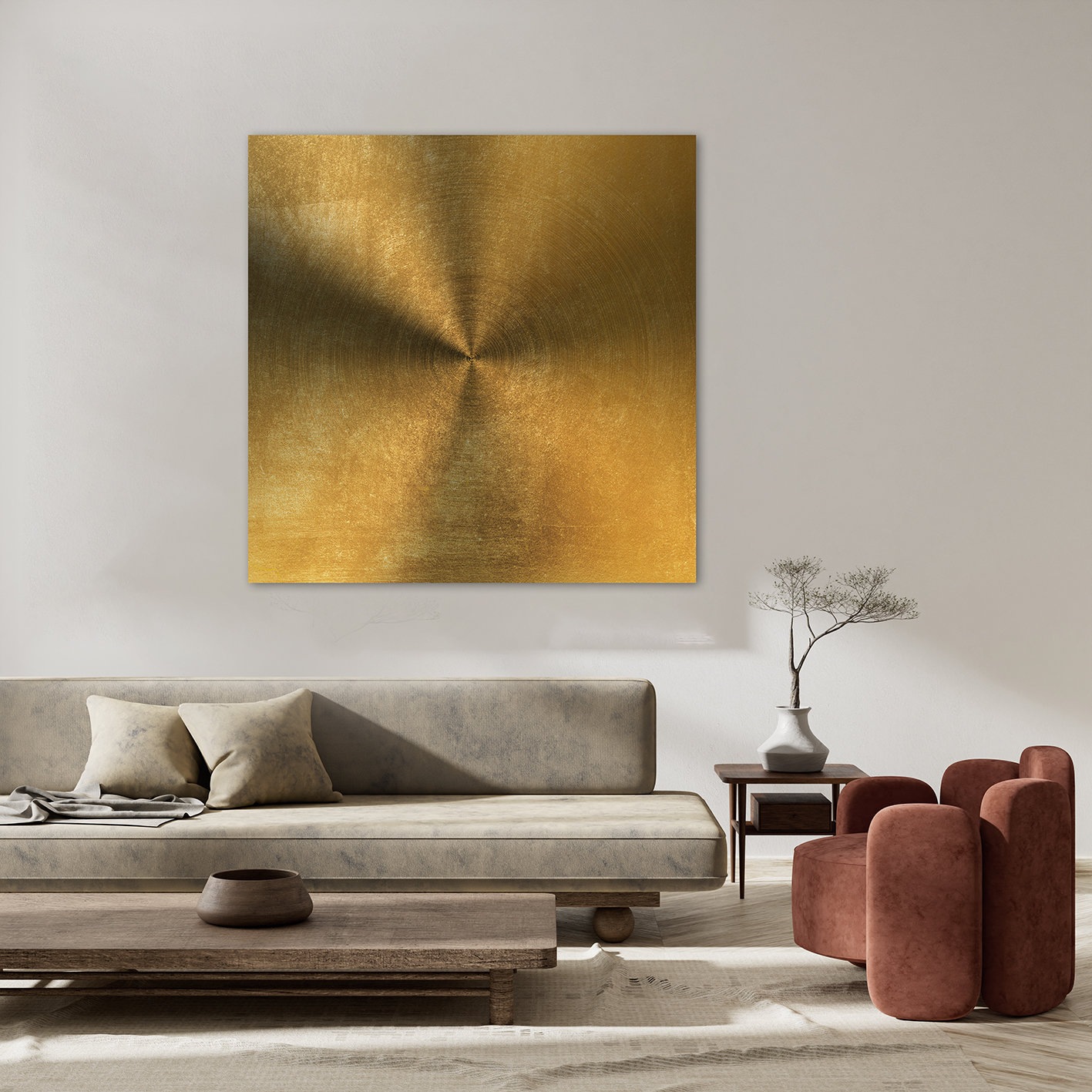 queence Gemälde »Aluminium Bild Goldeffekt Illusion« Abstrakt | Figuren | Formen Alu Dibond mit gebürsteter Struktur für einen edlen Metall Effekt