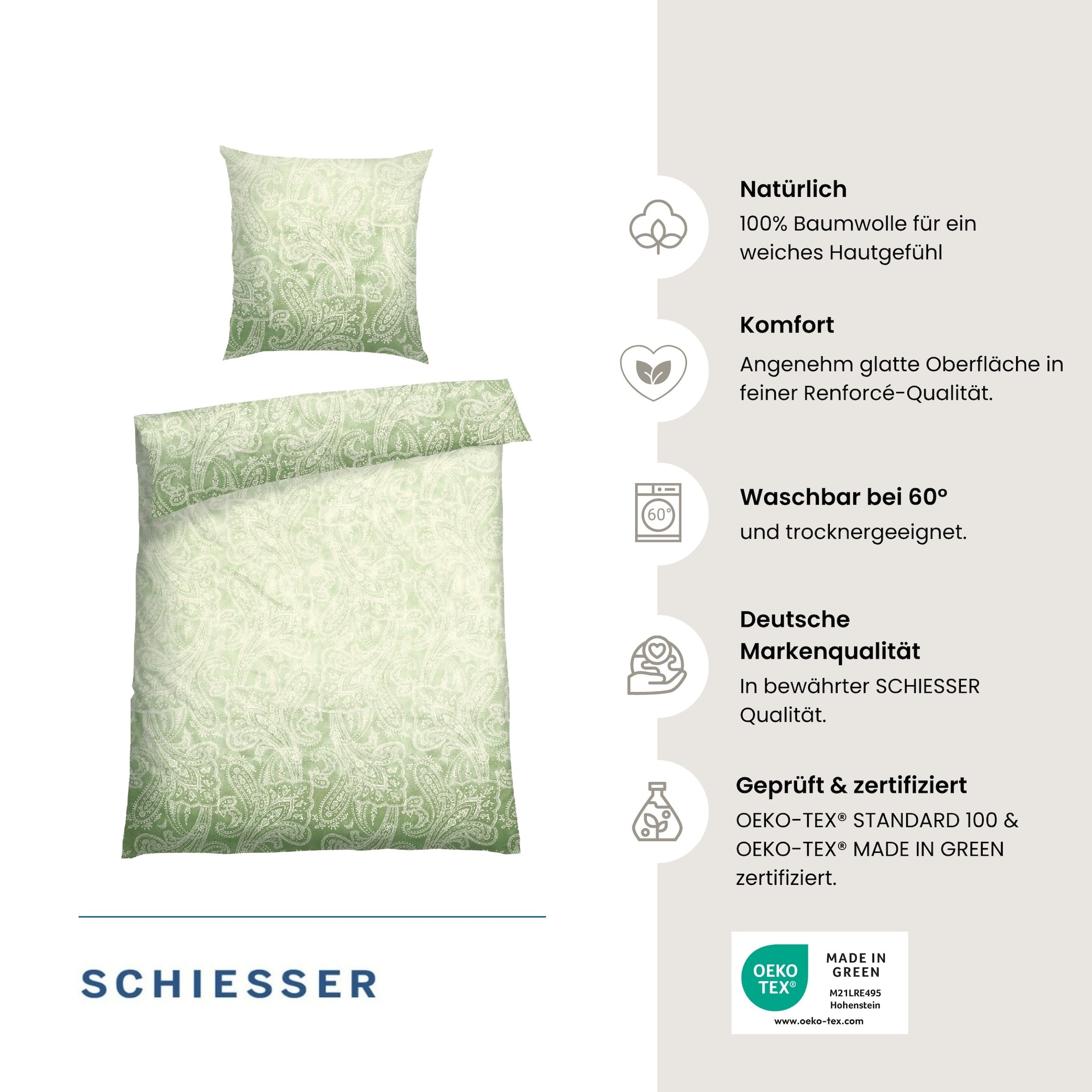 Schiesser Bettwäsche »Claire aus weicher Baumwolle mit Paisleymuster in dezentem Farbverlauf« 2 Stk. OEKO-TEX® MADE IN GREEN