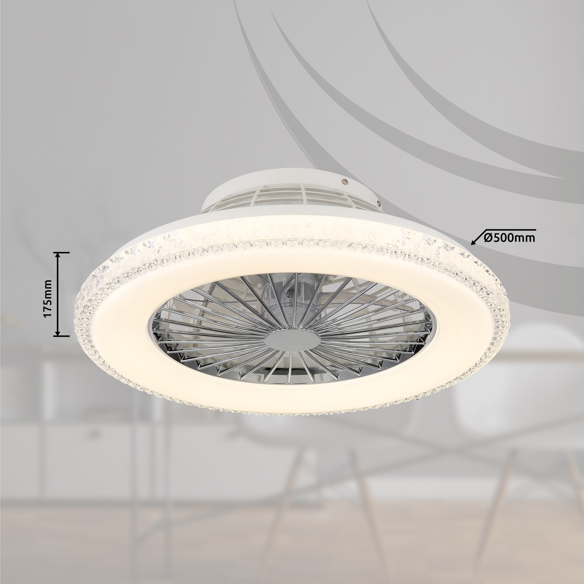 GLOBO LIGHTING Deckenleuchte »CORUSSO«, Leuchtmittel LED-Modul | LED fest integriert, Ventilator /Schlafzimmer / Wohnbereich /Arbeitszimmer / verchromt rund