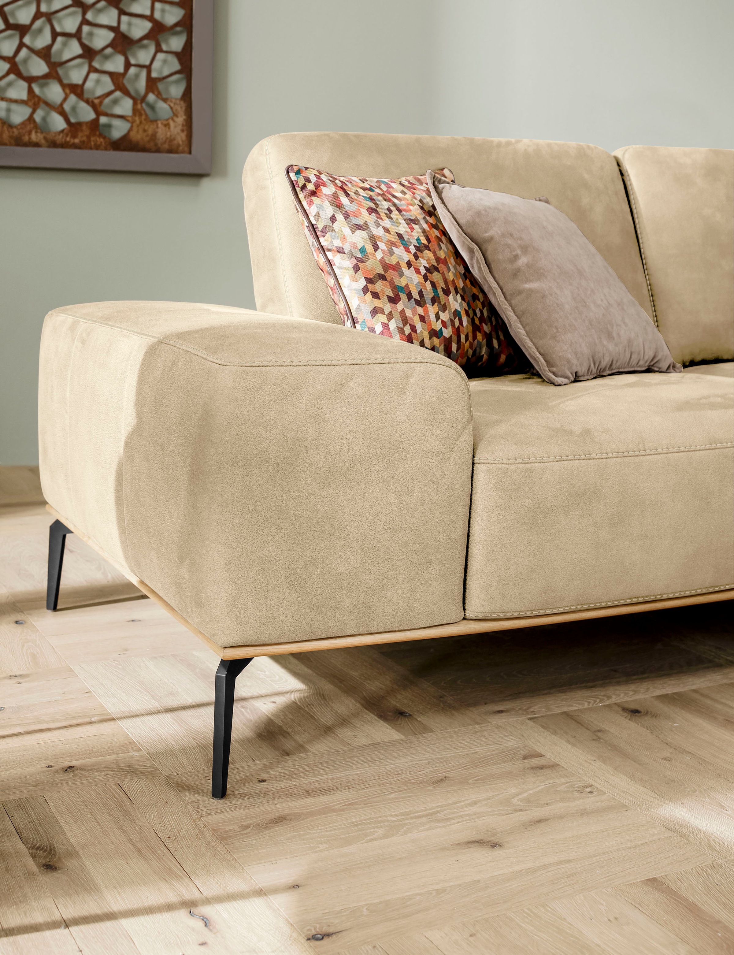 W.SCHILLIG Ecksofa »run, Designsofa mit tollem Sitzkomfort, bequem, L-Form«, mit Holzsockel, Füße in Schwarz pulverbeschichtet, Breite 299 cm