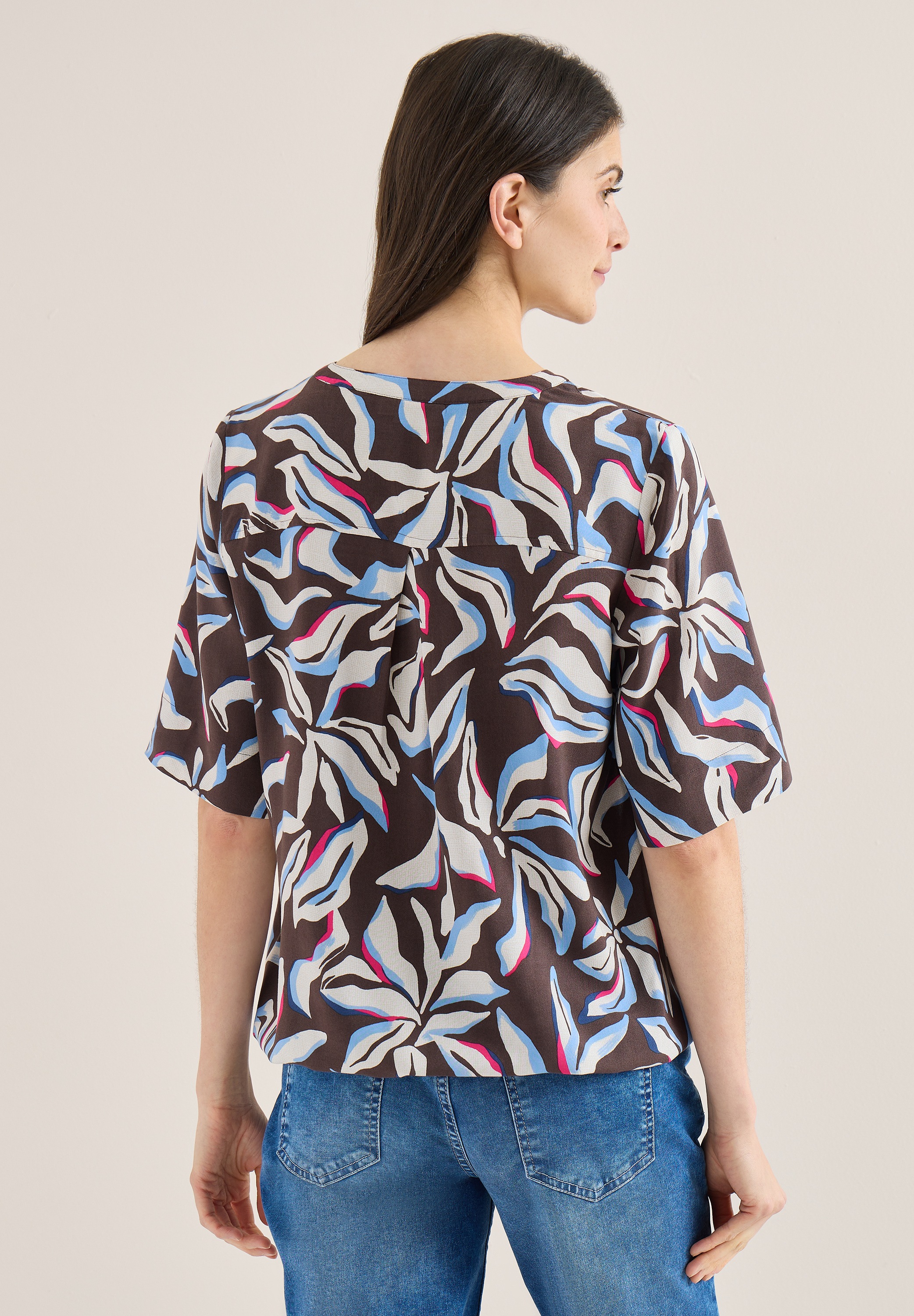 Thumbnail - Cecil Kurzarmbluse mit geschlitztem Rundhalsausschnitt mit Bändchen