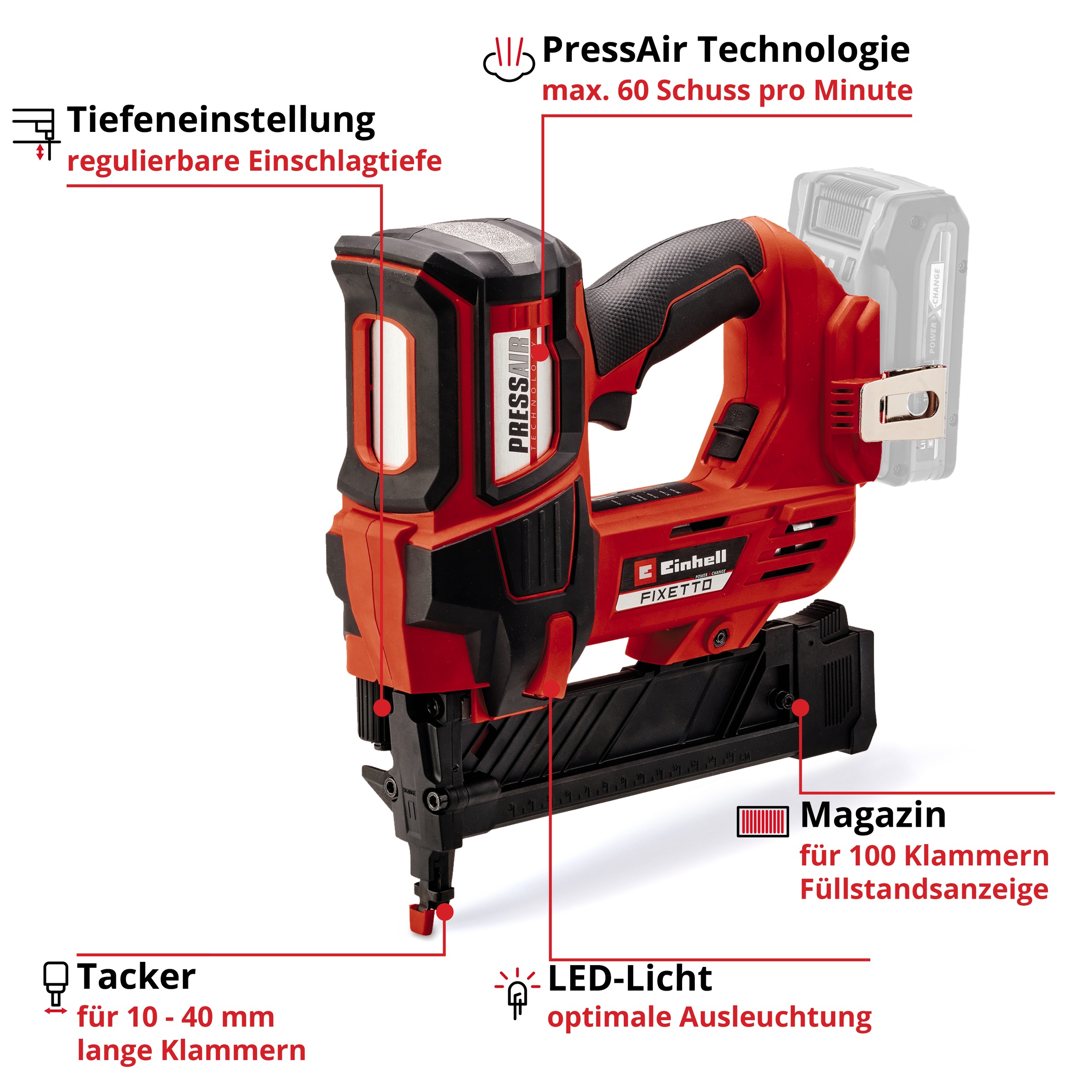 Einhell Akku-Tacker »FIXETTO 18/38 S«, ohne Akku und Ladegerät