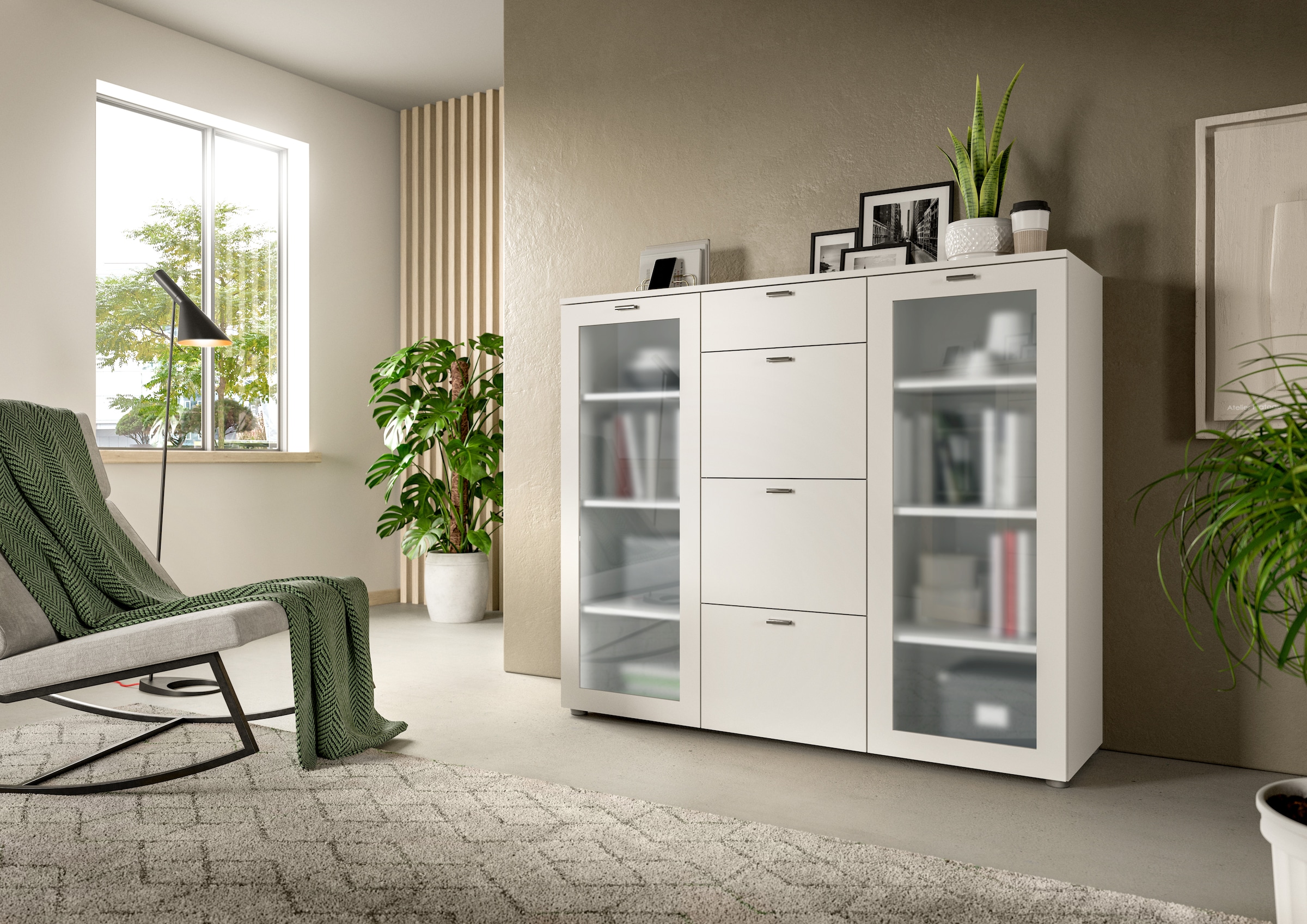 INOSIGN Highboard »Onex, Breite 135 cm, mit Glastür, vielseitig einsetzbar«, in verschiedenen Farben, Kommode, Schrank, Anrichte