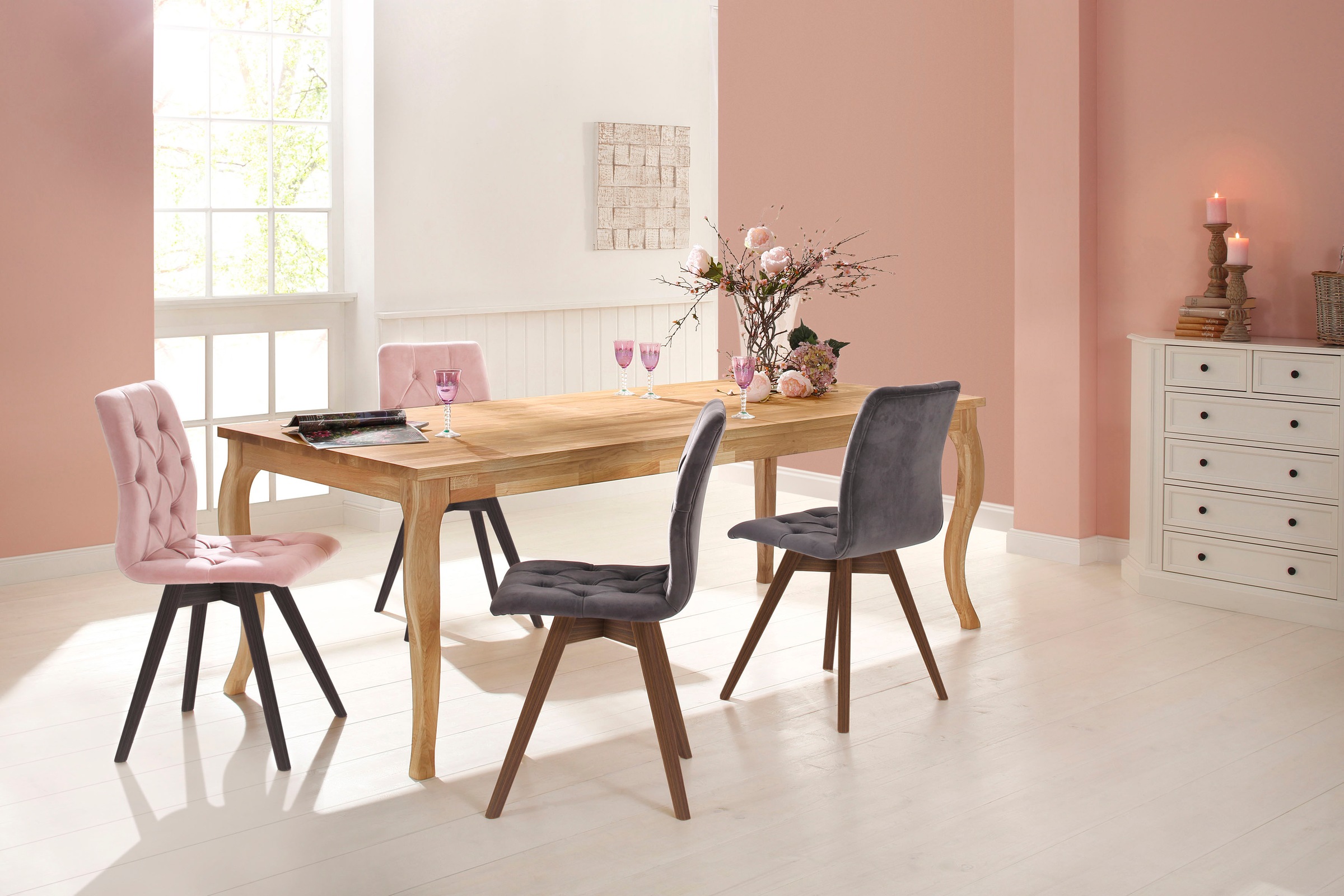 andas Esszimmerstuhl "Rania" (Set) 2 Stk. Samtoptik mit Massivholzbeinen günstig online kaufen