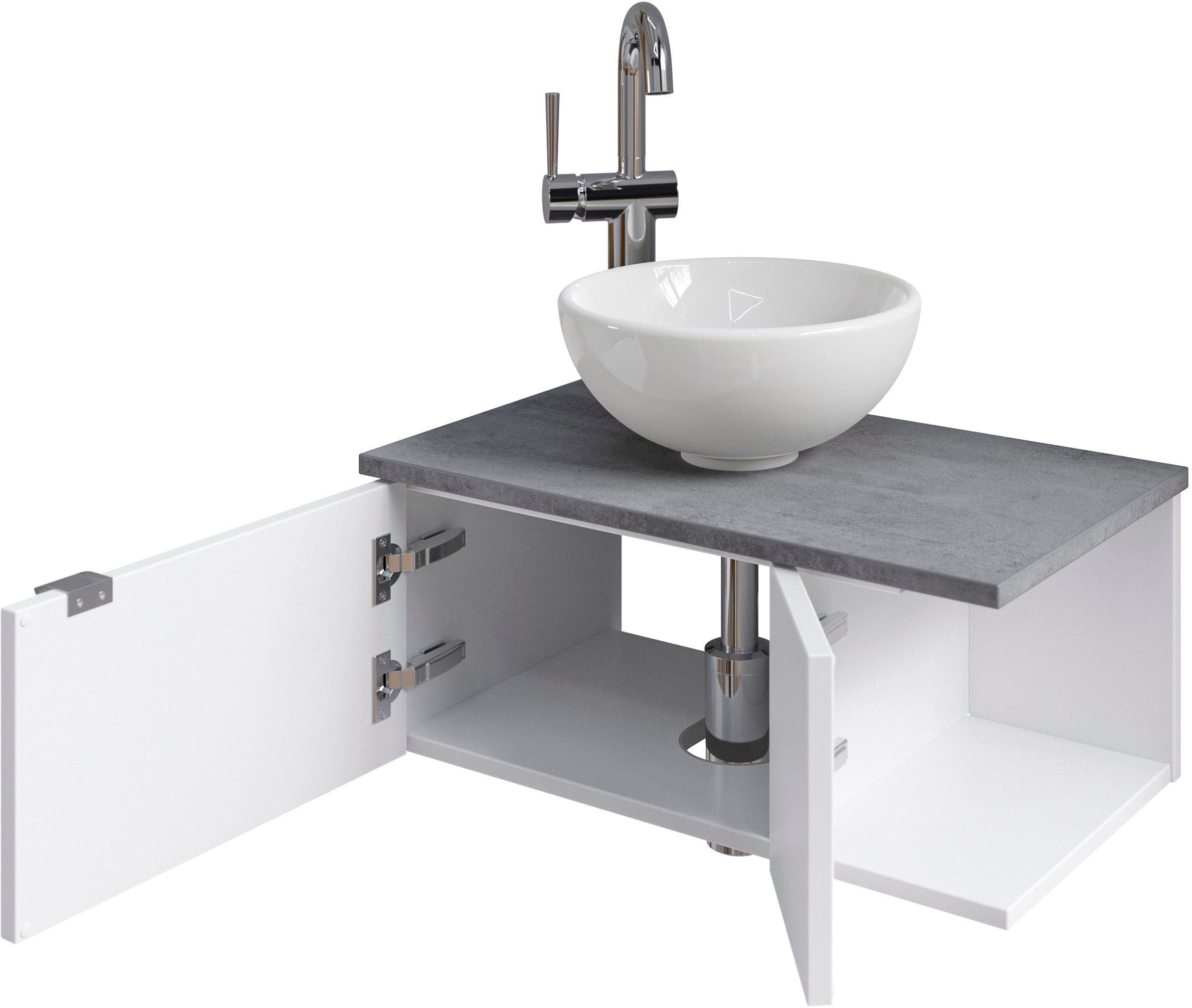 Thumbnail - Saphir Waschtisch "Serie 6915 Waschschale mit Unterschrank für Gästebad, Gäste WC", 61 cm breit, 2 Türen, offenes Fach, ...