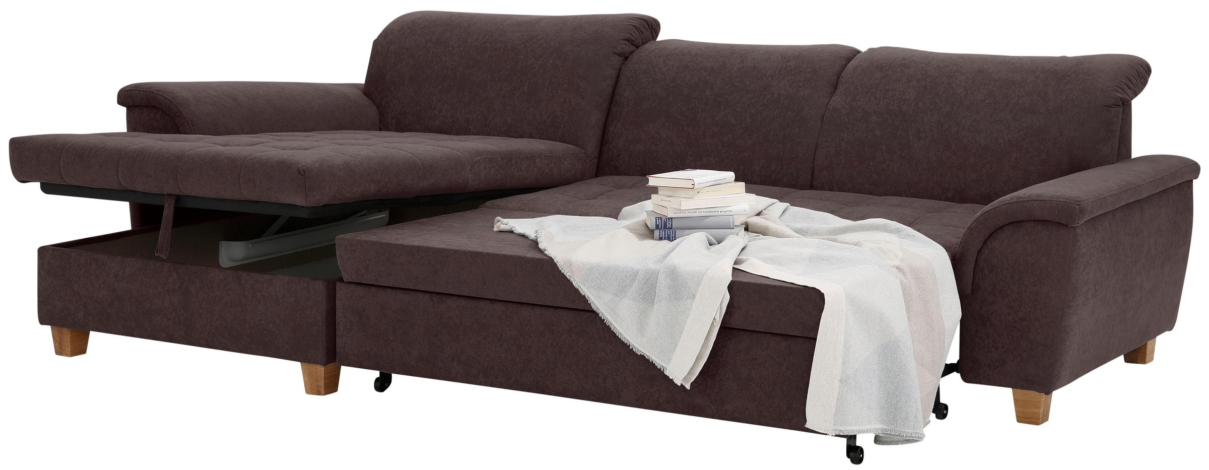 Ecksofa HOME AFFAIRE "Lyla fester Sitzkomfort, bequeme Armlehnen, Breite 279cm, L-Form", braun, B:279cm H:81cm T:170cm, Sofas, Ecksofa, mit Recamiere, wahlweise mit Rückenfunktion und zusätzlich mit Bett 2