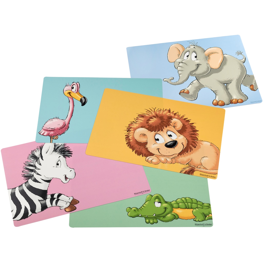 Platzset, »Happy Zoo«, Ritzenhoff & Breker, (Set, 5-St), pflegeleichter Kunststoff, mit Tier-Motiven