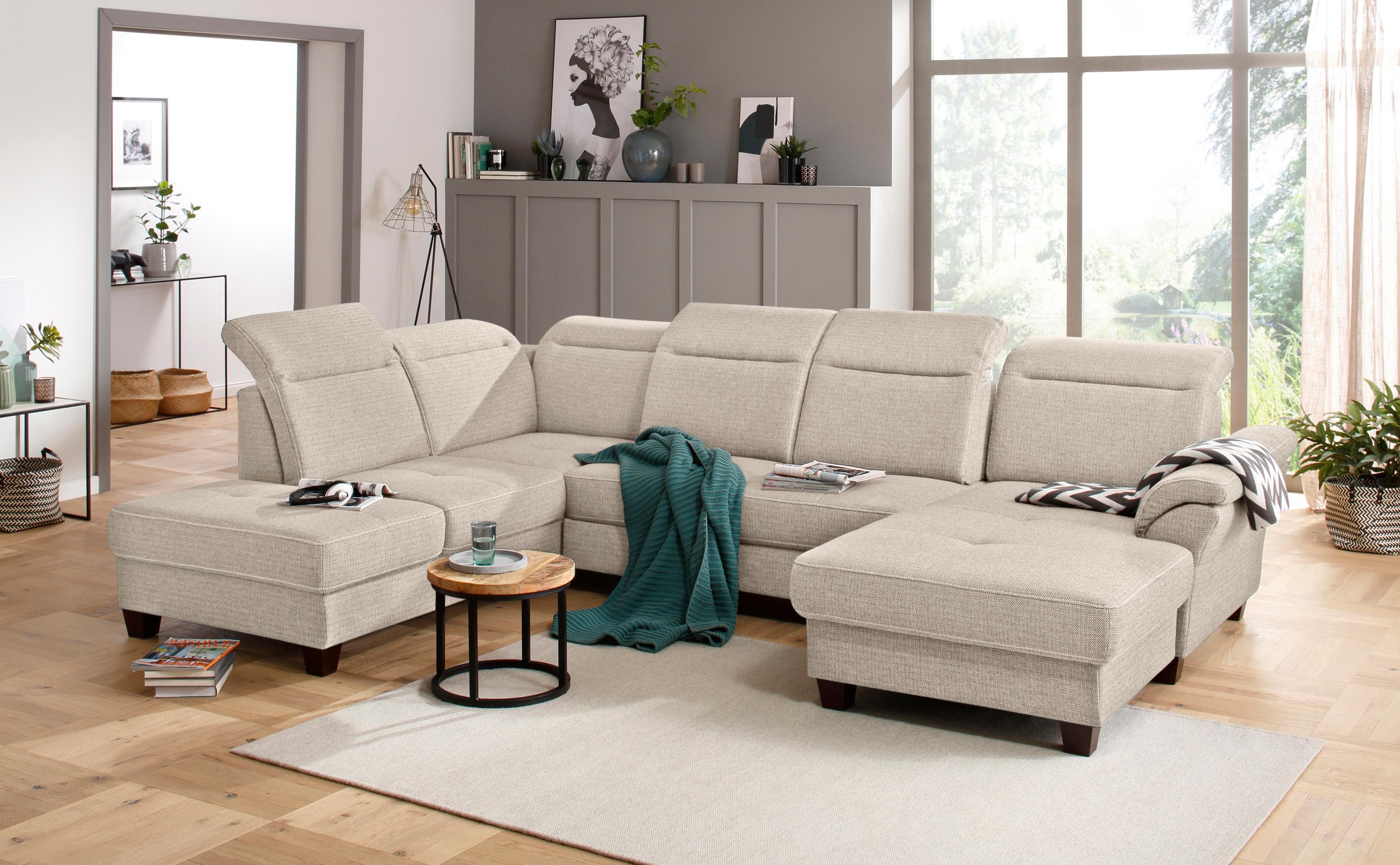 Home affaire Wohnlandschaft "Solvei U-Form" Sitztiefenverstellung und Feder günstig online kaufen