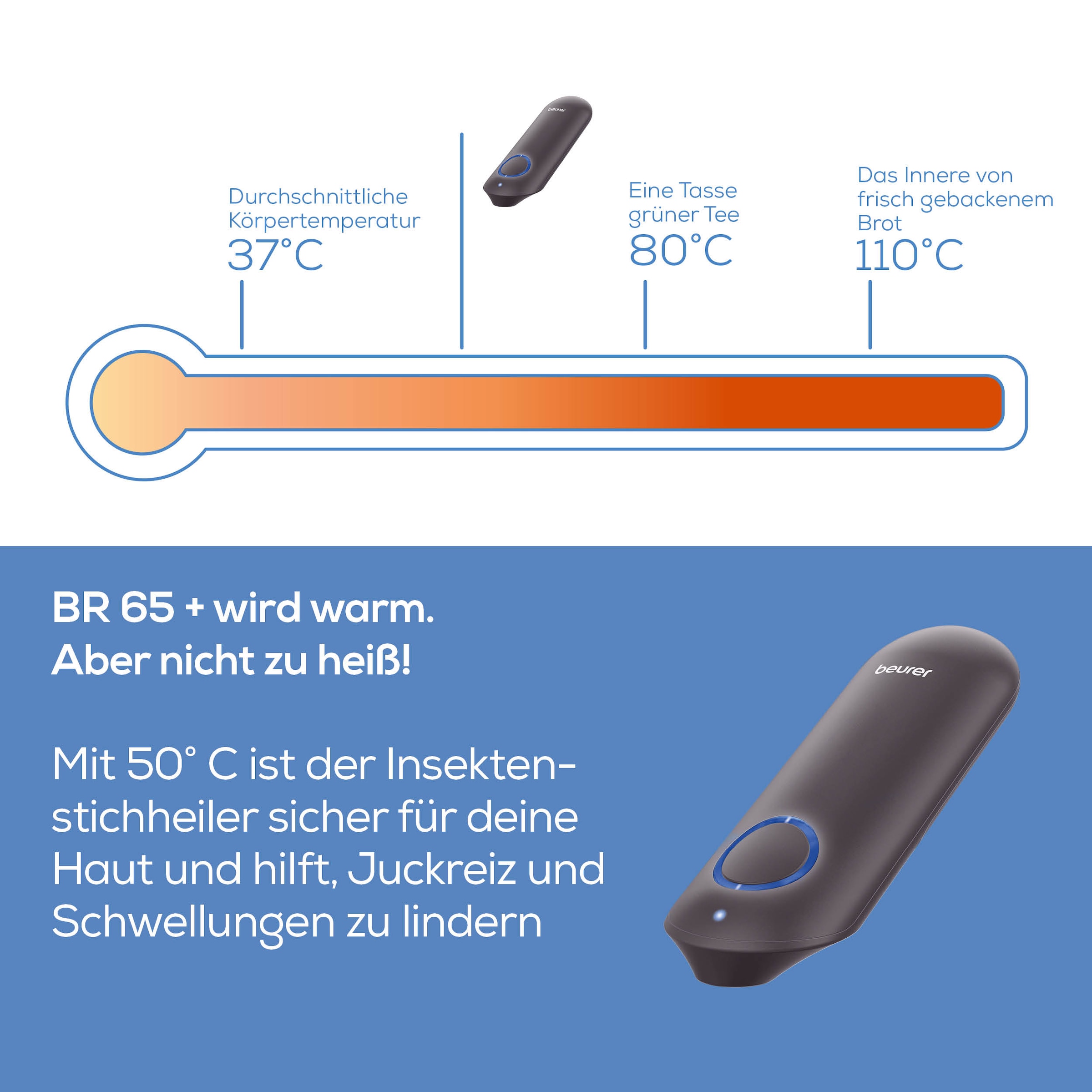 BEURER Insektenstichheiler »BR 65+ Insektenstichheiler, Behandlung von Insektenstichen- und bissen«, Kann Juckreiz lindern, ohne chemische Stoffe, klein und handlich