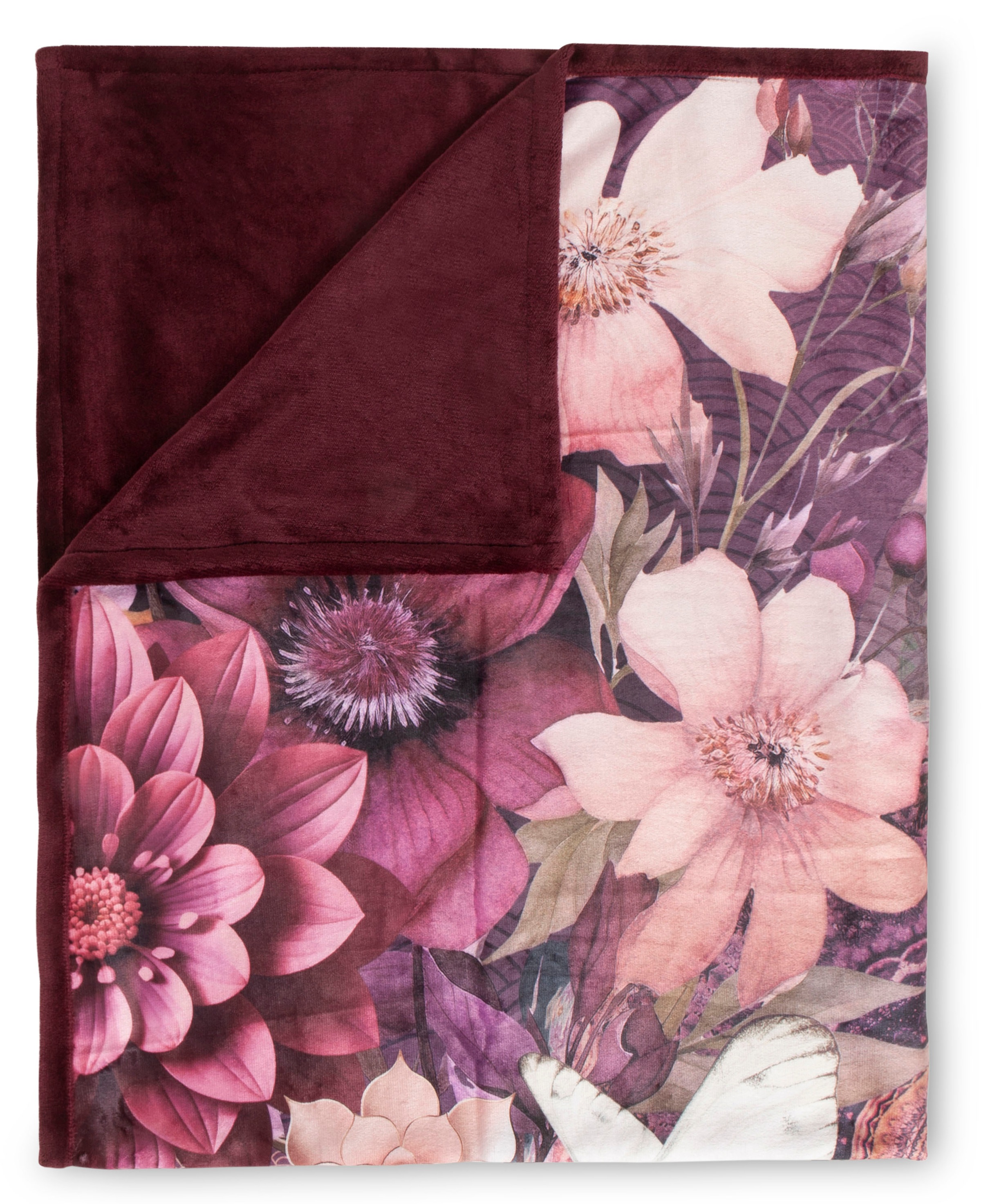 hip Plaid »Asher«, Weich, Kuscheldecke, 130x160 cm, Wendeoptik, Mandala, Blumen, Bordeaux