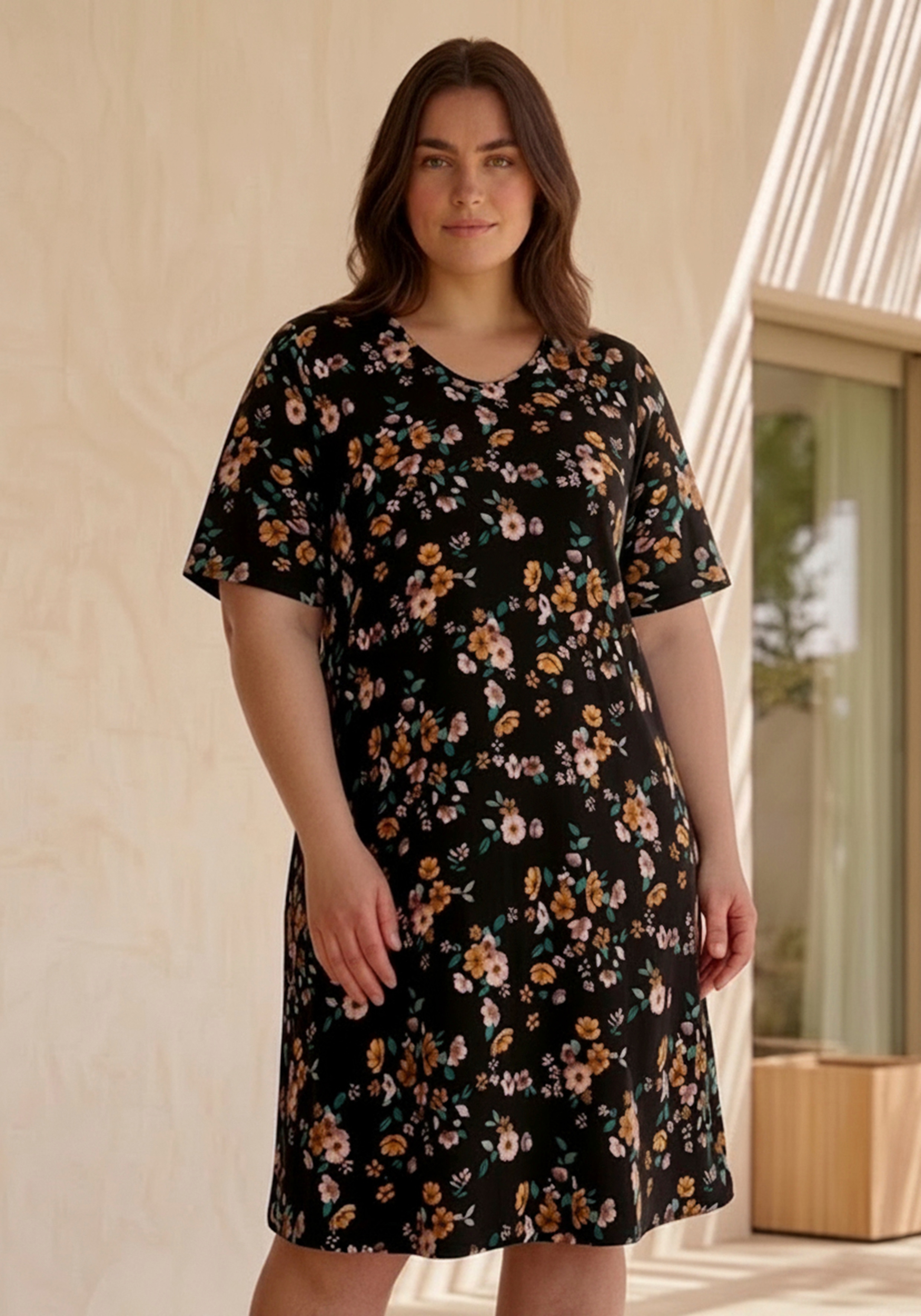 Laura Scott CURVE Jerseykleid "Große Größen" in geblümter Optik, für vielseitige Alltagsmomente, A-Linie Passform