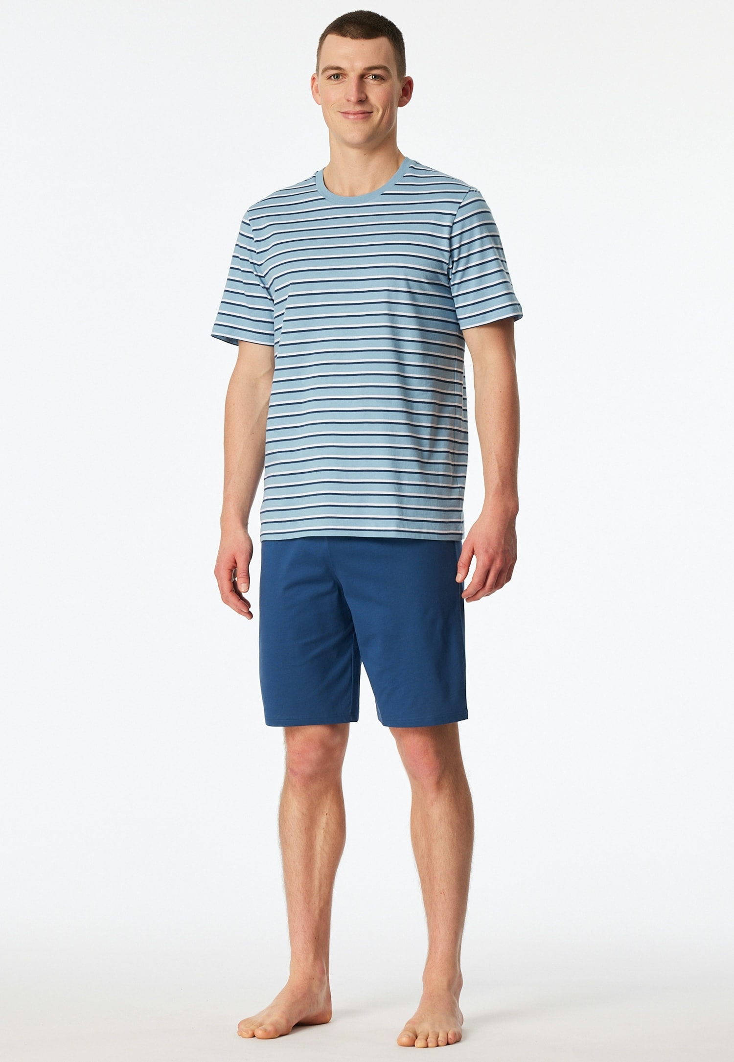 Schiesser "Casual Nightwear" 2 mit gestreiftem Oberteil, Rundhalsausschnitt und kurzen Ärmeln