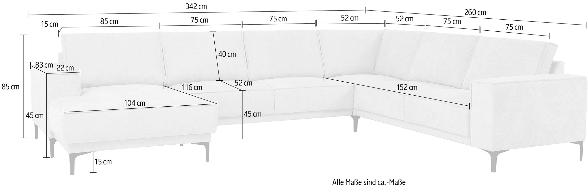 Places of Style Wohnlandschaft »Oland«, U-Form, im zeitlosem Design und hochwertiger Verabeitung