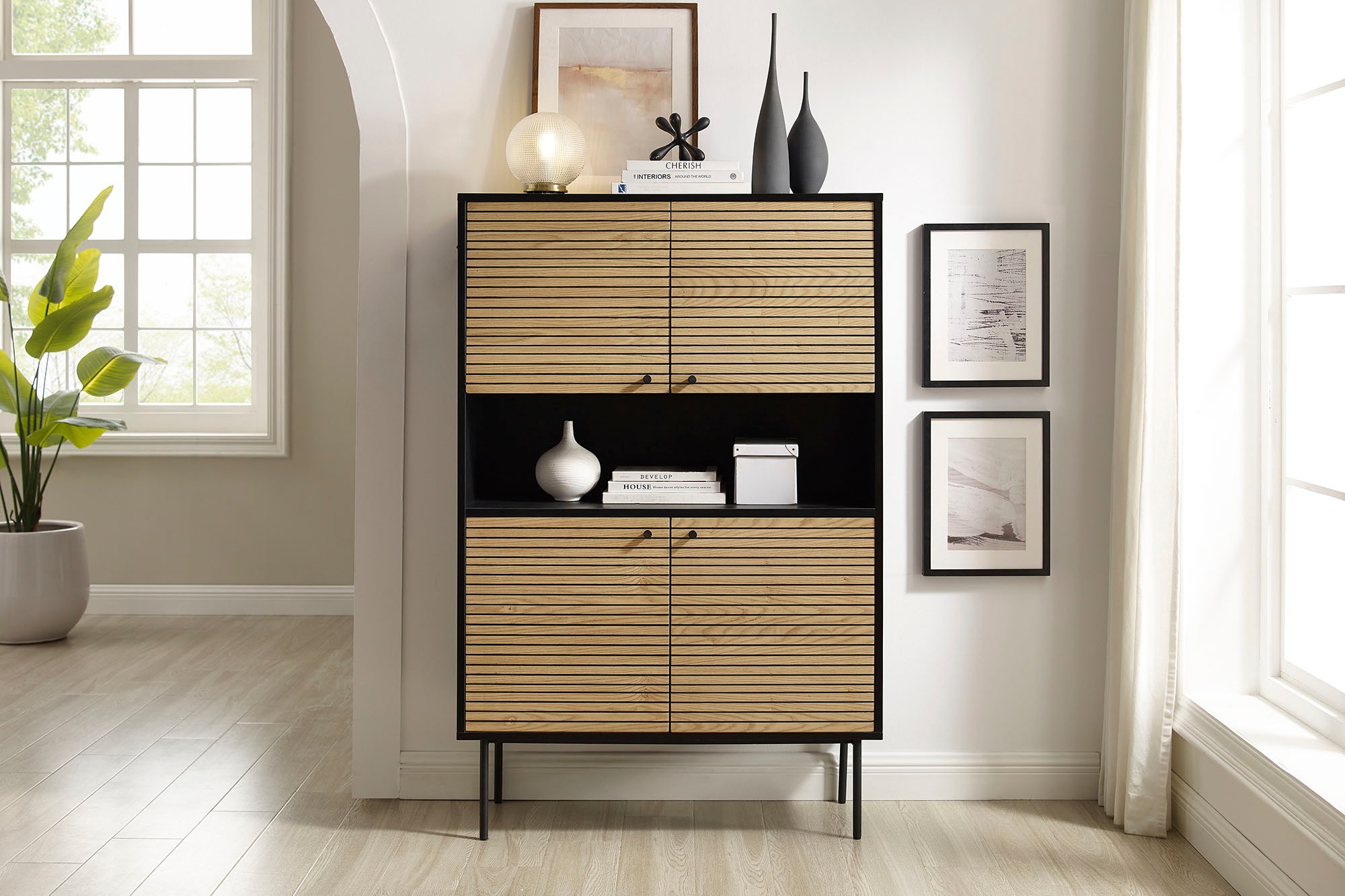 SalesFever Highboard, Stauraumschrank im Scandi Design, Breite 100 cm