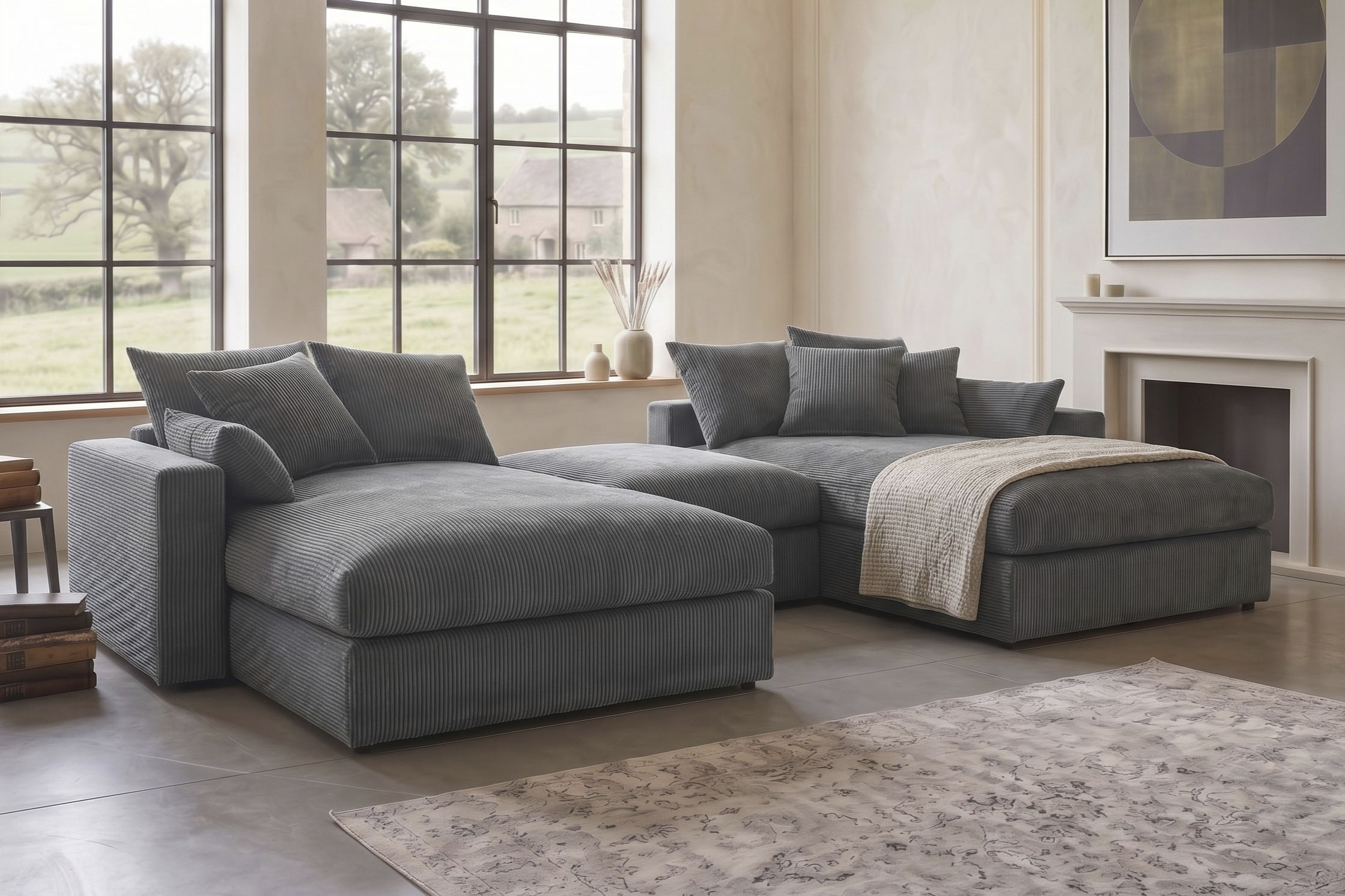 OTTO home Wohnlandschaft "Cosy Lounge U-Form, Breite 385 cm" Mega-Sofa mit Cordstoff bezogen, mit Federkern & 5 Zierkissen