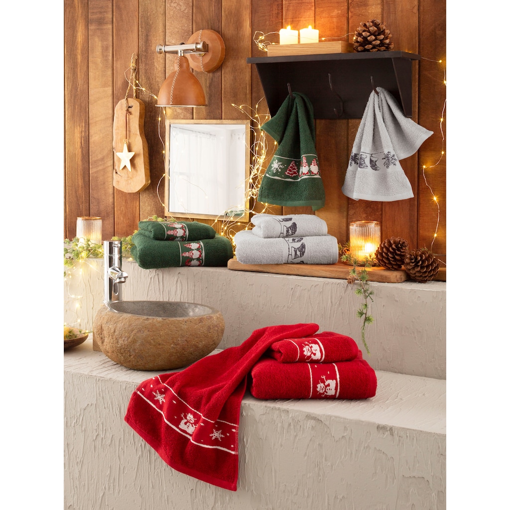 my home Handtuch Set »Weihnachten, Handtuch und Gästetücher«, (Set, 3 St., 1 Handtuch (50x100 cm)-2 Gästetücher (30x50 cm)